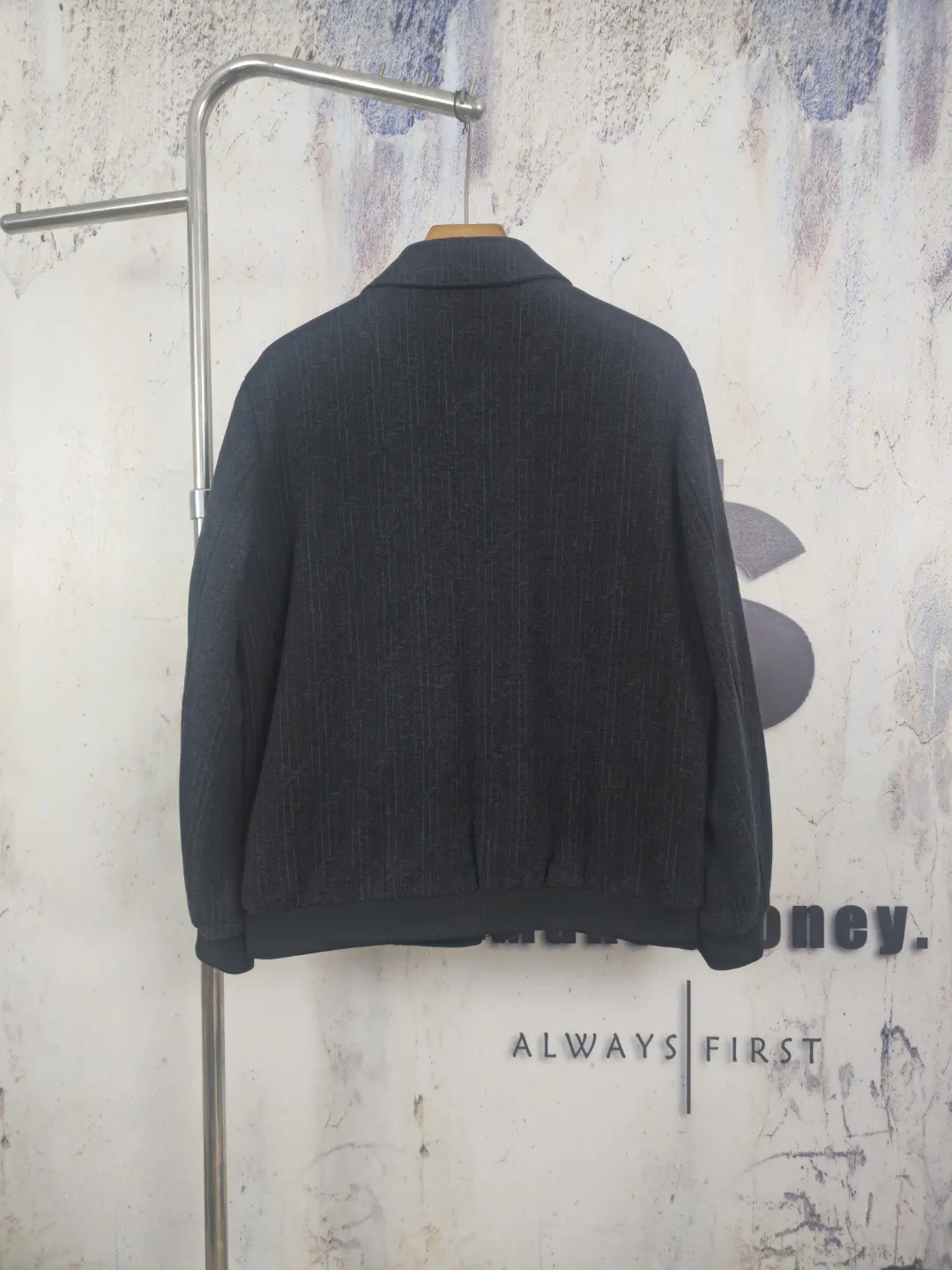 Pinstriped Ribbed-Trim Bomber Jacket D41524600 — view 2