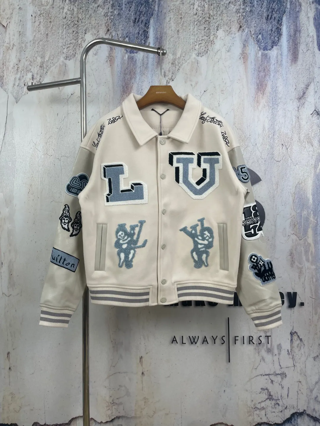 Cartoon Patchwork Wool-Blend Varsity Jacket D42024758