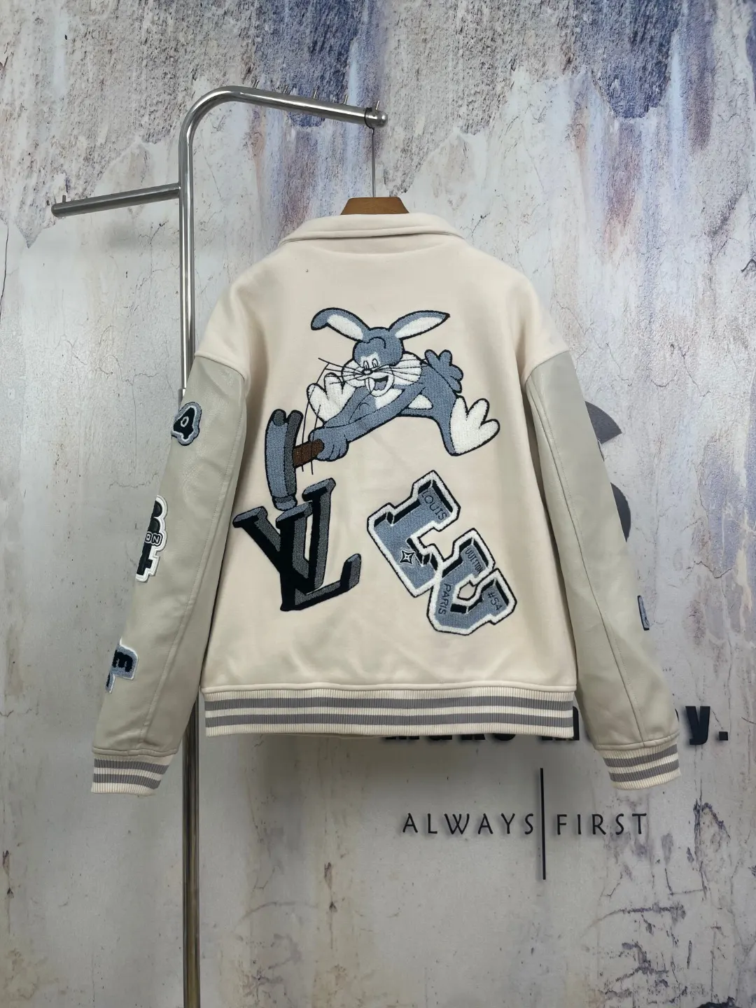 Cartoon Patchwork Wool-Blend Varsity Jacket D42024758 — view 2