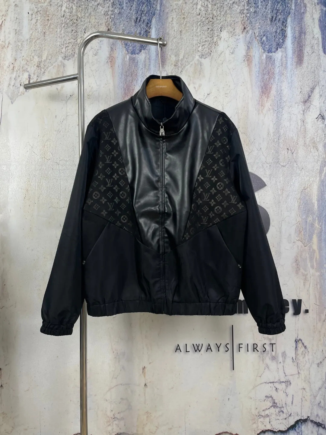 Monogram Mixed-Media Funnel-Neck Jacket D42024593 — view 2