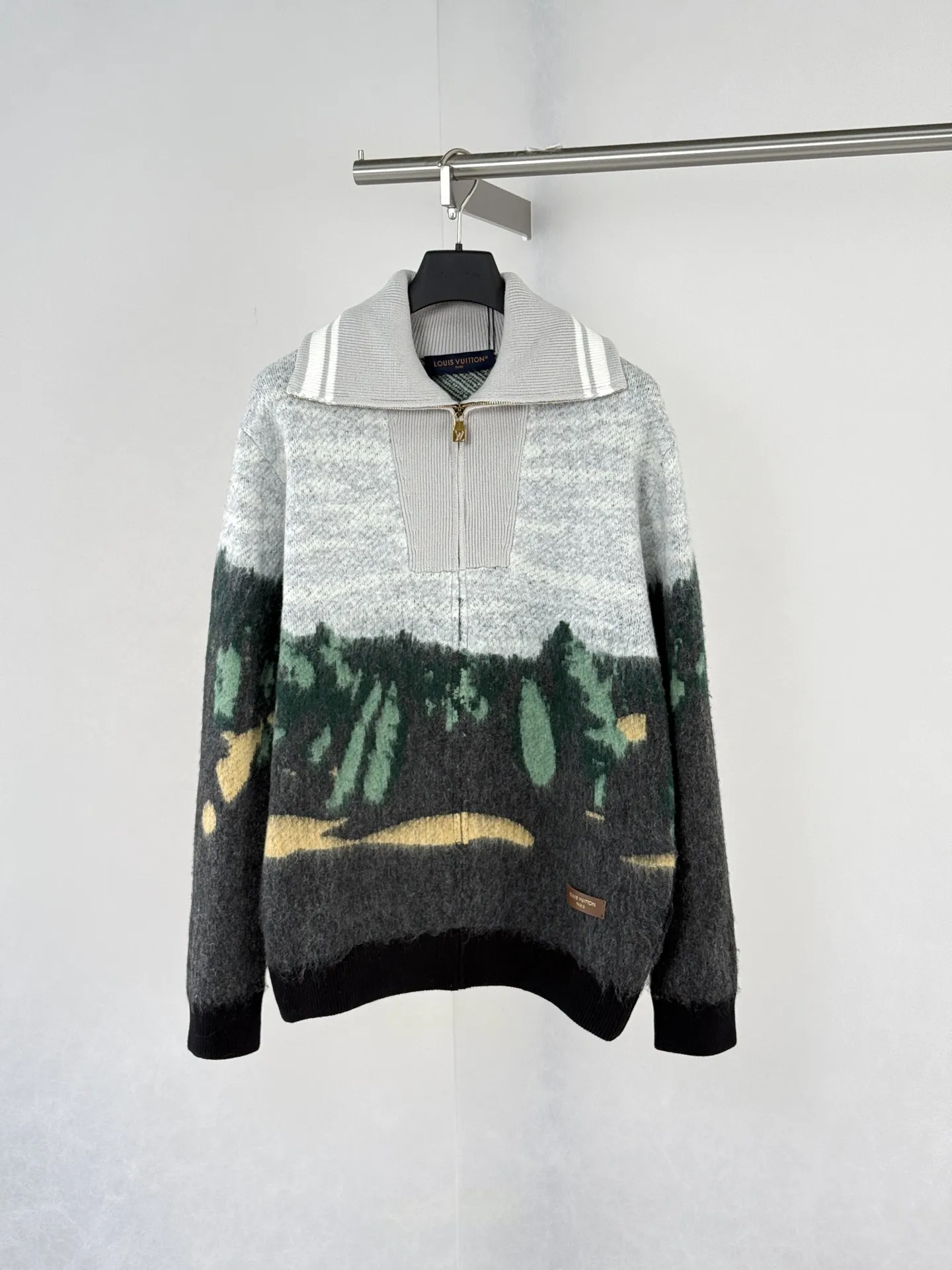 Forest Landscape Jacquard Mohair-Blend Zip-Up Sweater D42021249
