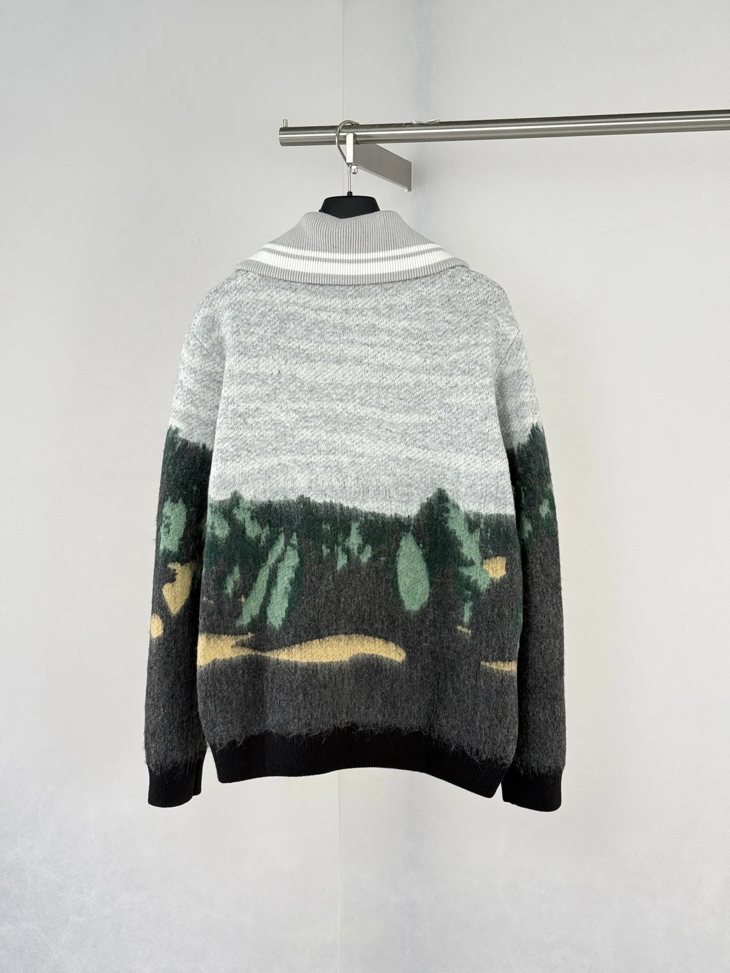 Forest Landscape Jacquard Mohair-Blend Zip-Up Sweater D42021249 — view 2