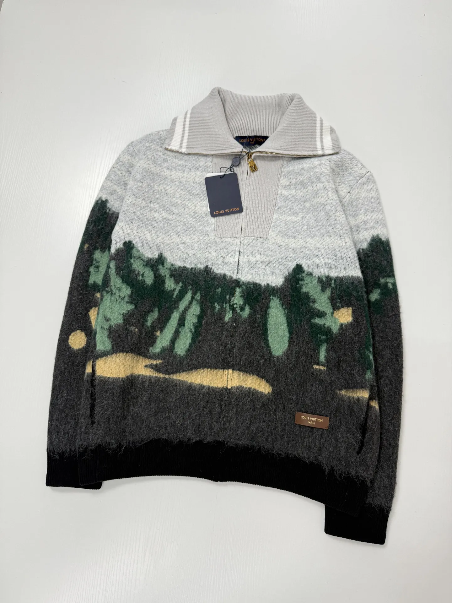 Forest Landscape Jacquard Mohair-Blend Zip-Up Sweater D42021249 — view 3