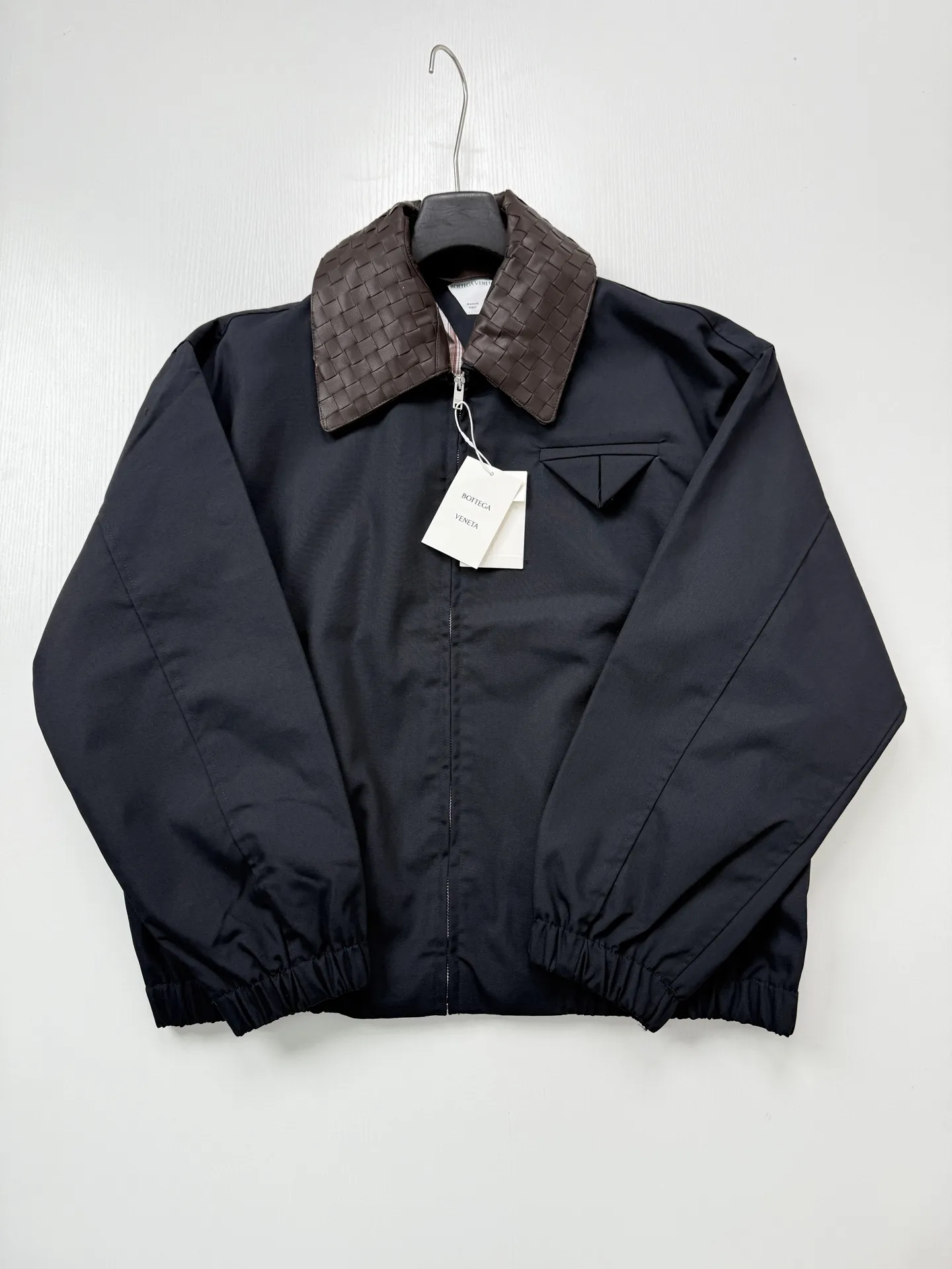 Intrecciato Leather-Collar Workwear Jacket D42023905 — view 3