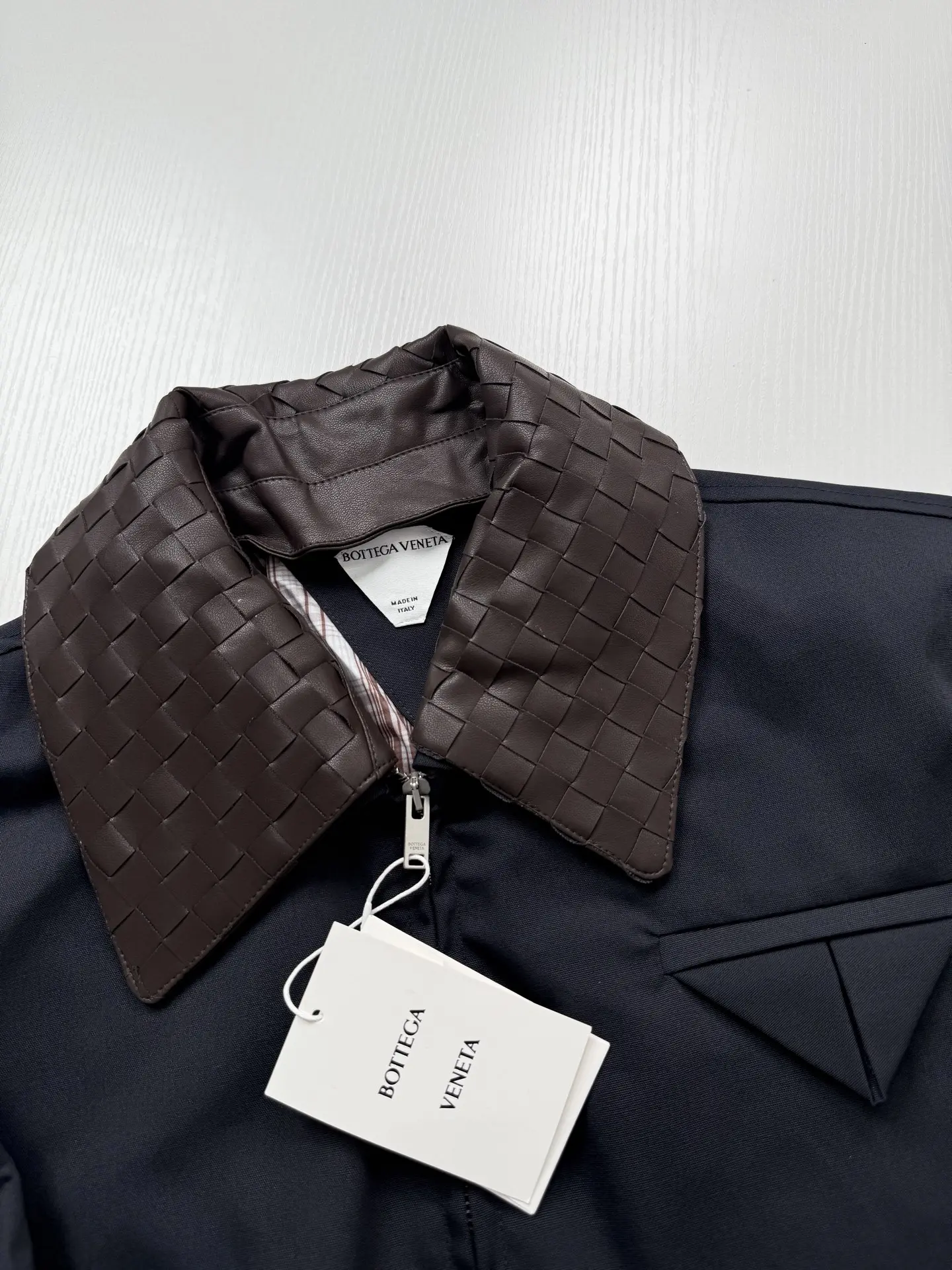 Intrecciato Leather-Collar Workwear Jacket D42023905 — view 7