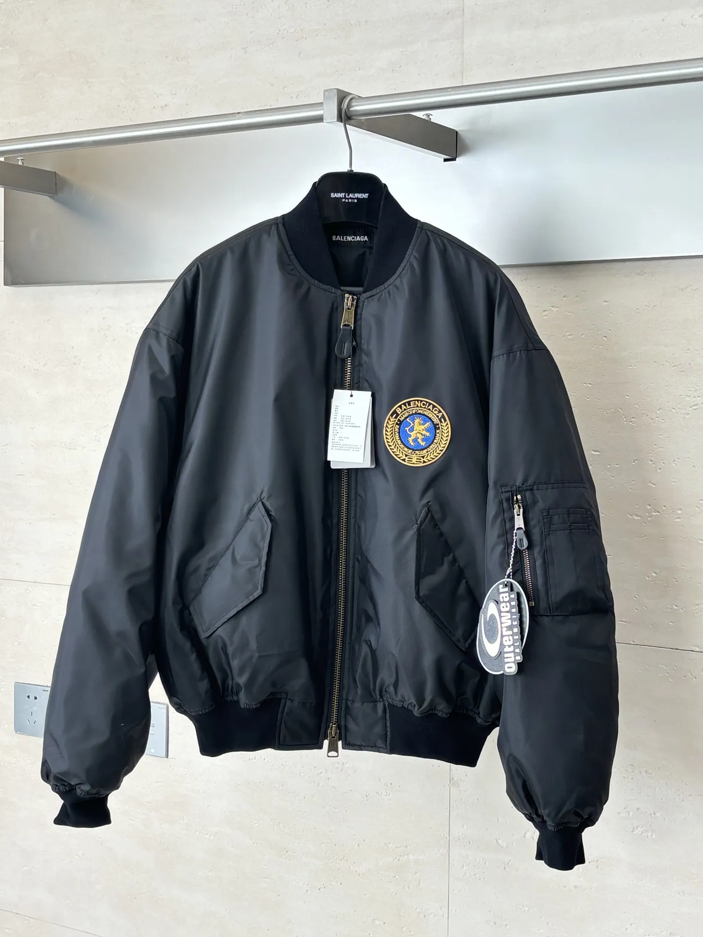 Embroidered Crest Oversized Bomber Jacket D43524726