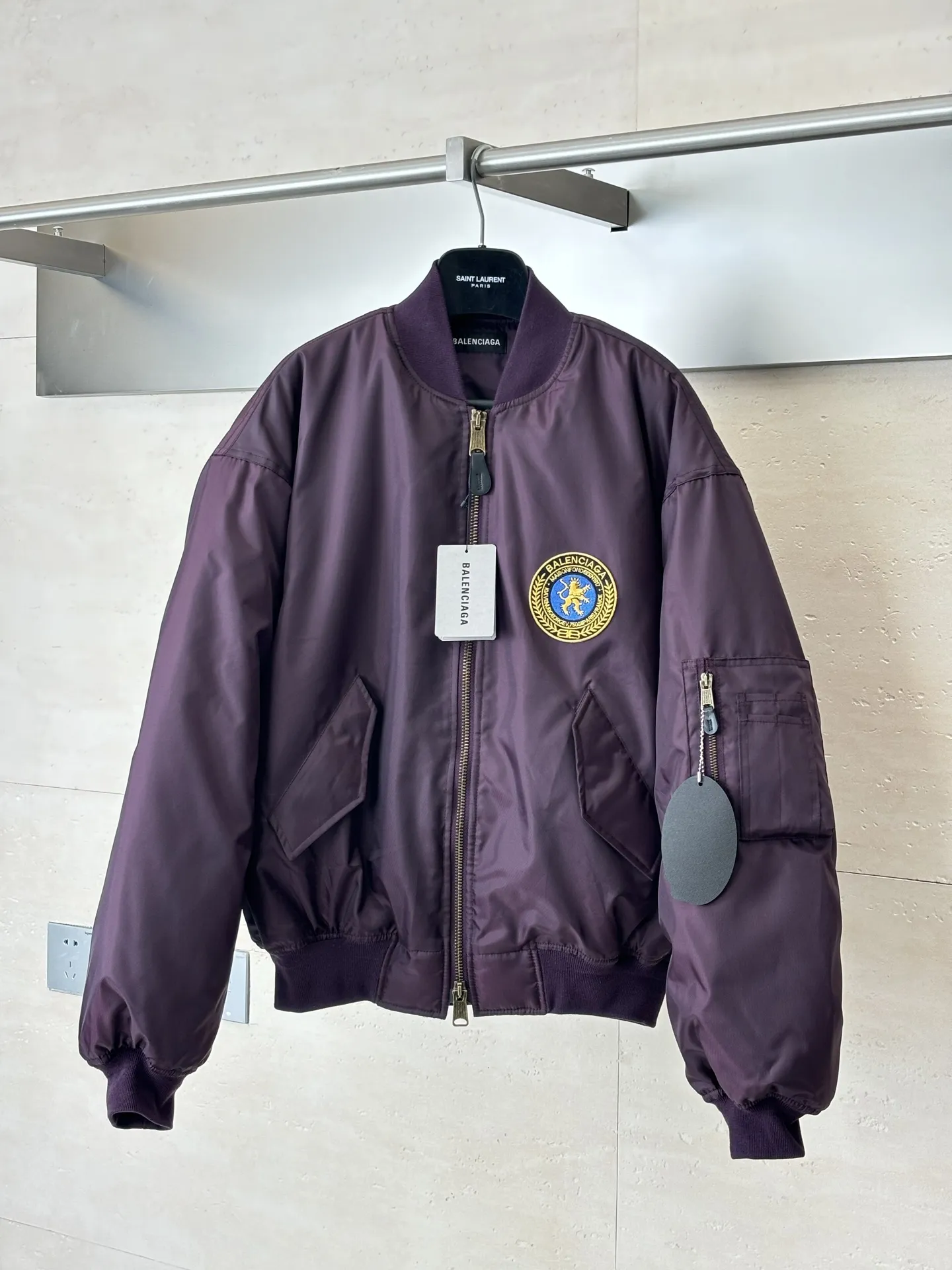 Embroidered Crest Oversized Bomber Jacket D43524727