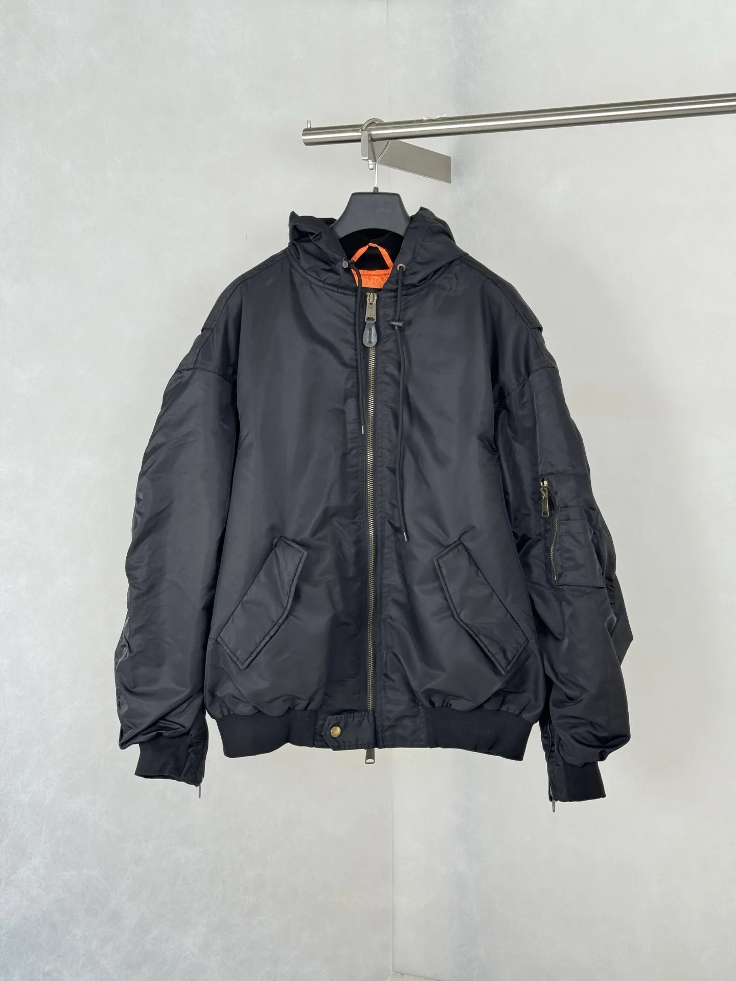 Tape Print Hooded Bomber Jacket D46021254