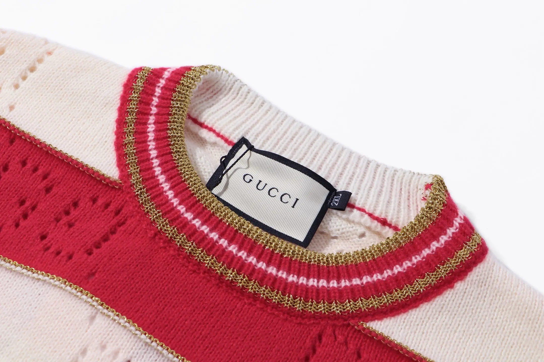 GG Perforated Striped Knit Sweater D20023429 — view 8