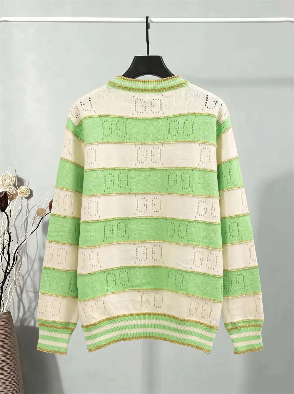 GG Perforated Striped Knit Sweater D20023430 — view 2