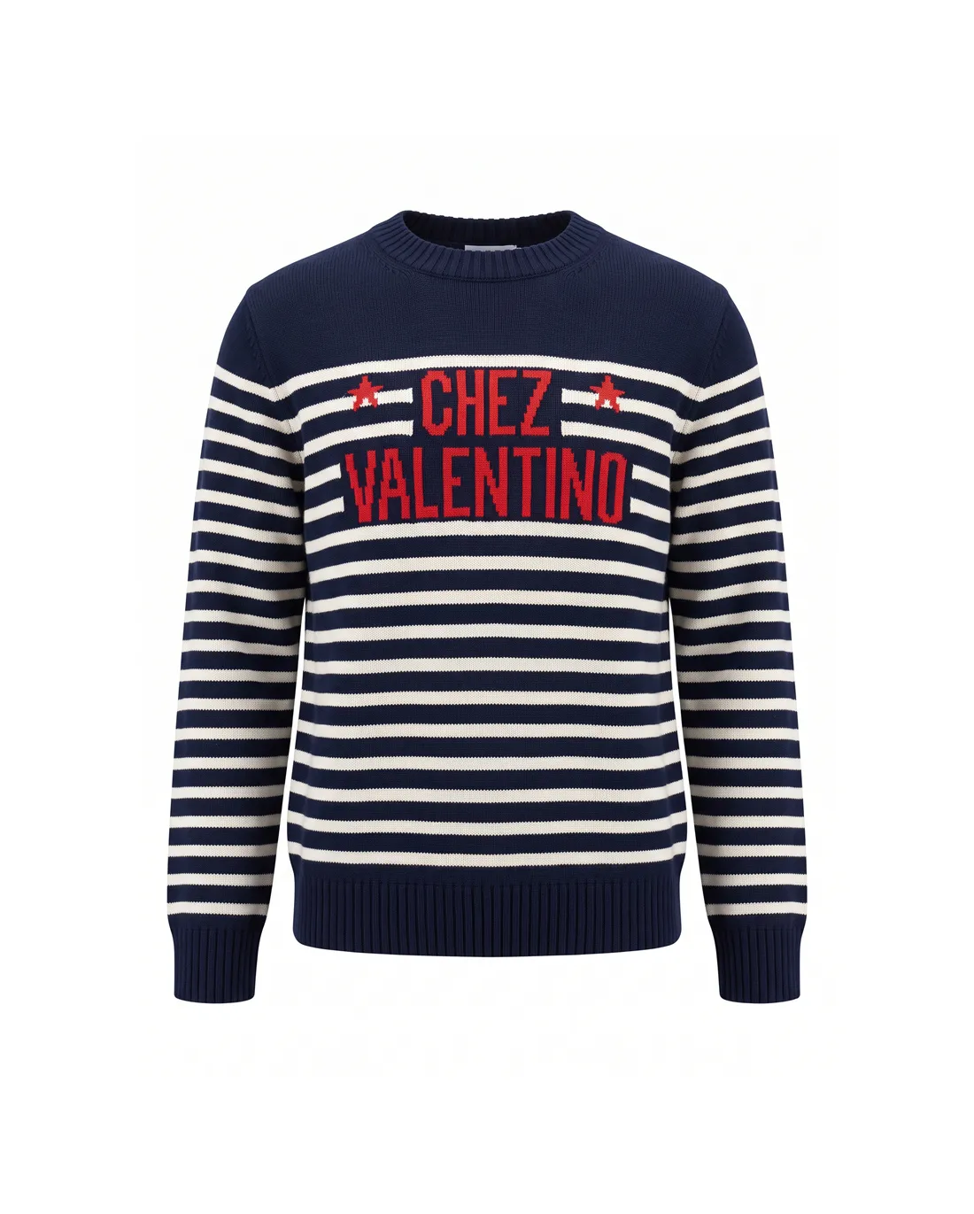 Chez Valentino Striped Logo Crew-Neck Sweater D20023414