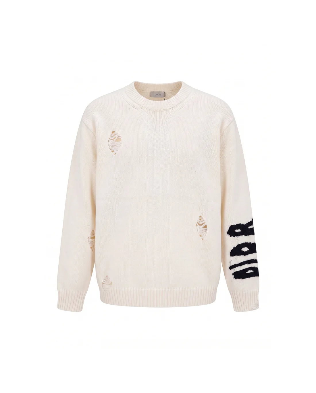Distressed Logo Intarsia Crew-Neck Sweater D22023384