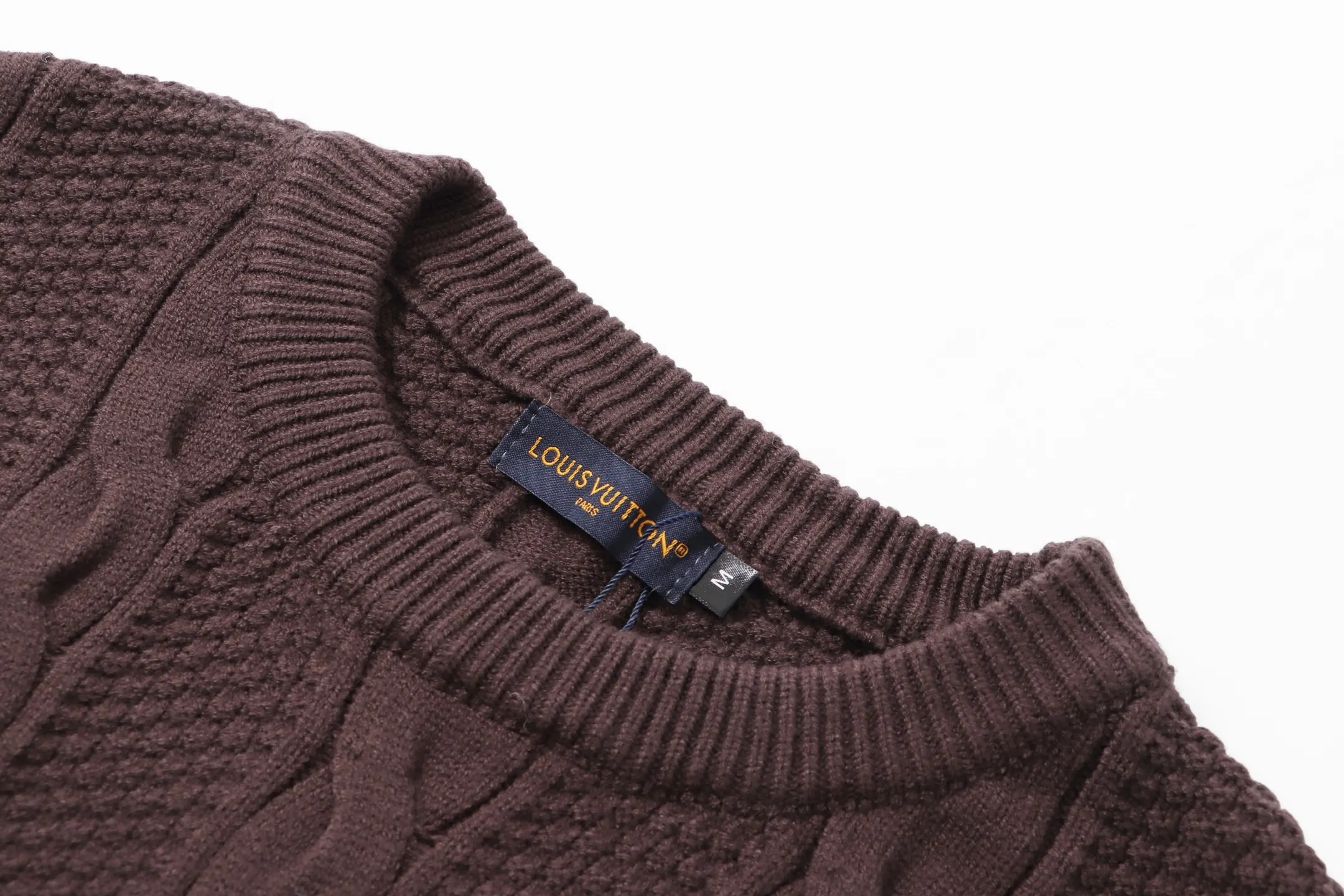 Cable-Knit Crew-Neck Sweater with Leather Logo Patch D23023451 — view 3