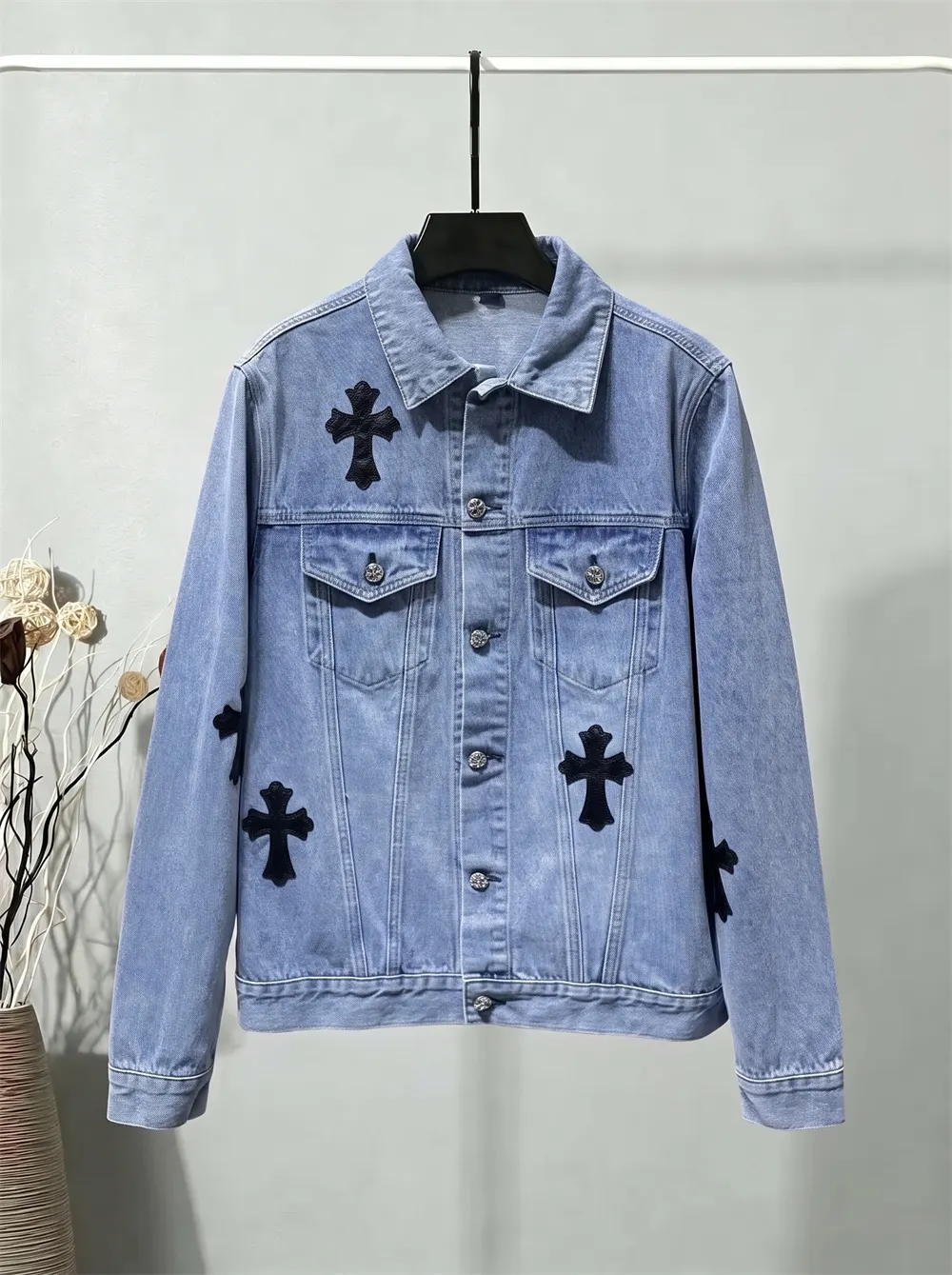 Embroidered Leather Patch Denim Jacket D25023459