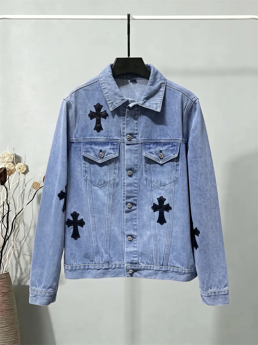 Embroidered Leather Patch Denim Jacket D25023459
