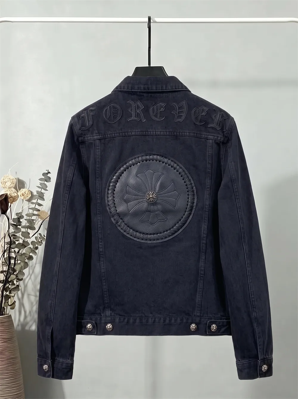 Embroidered Leather-Patch Denim Jacket D25023461 — view 2