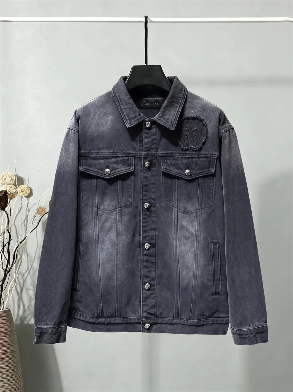 Embroidered Leather-Patch Denim Jacket D25023460