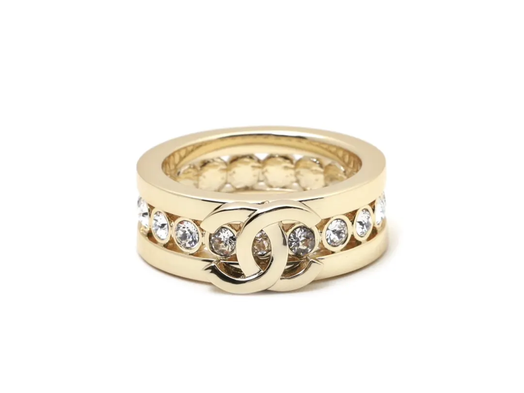 Crystal-Embellished Interlocking Logo Ring D13017349