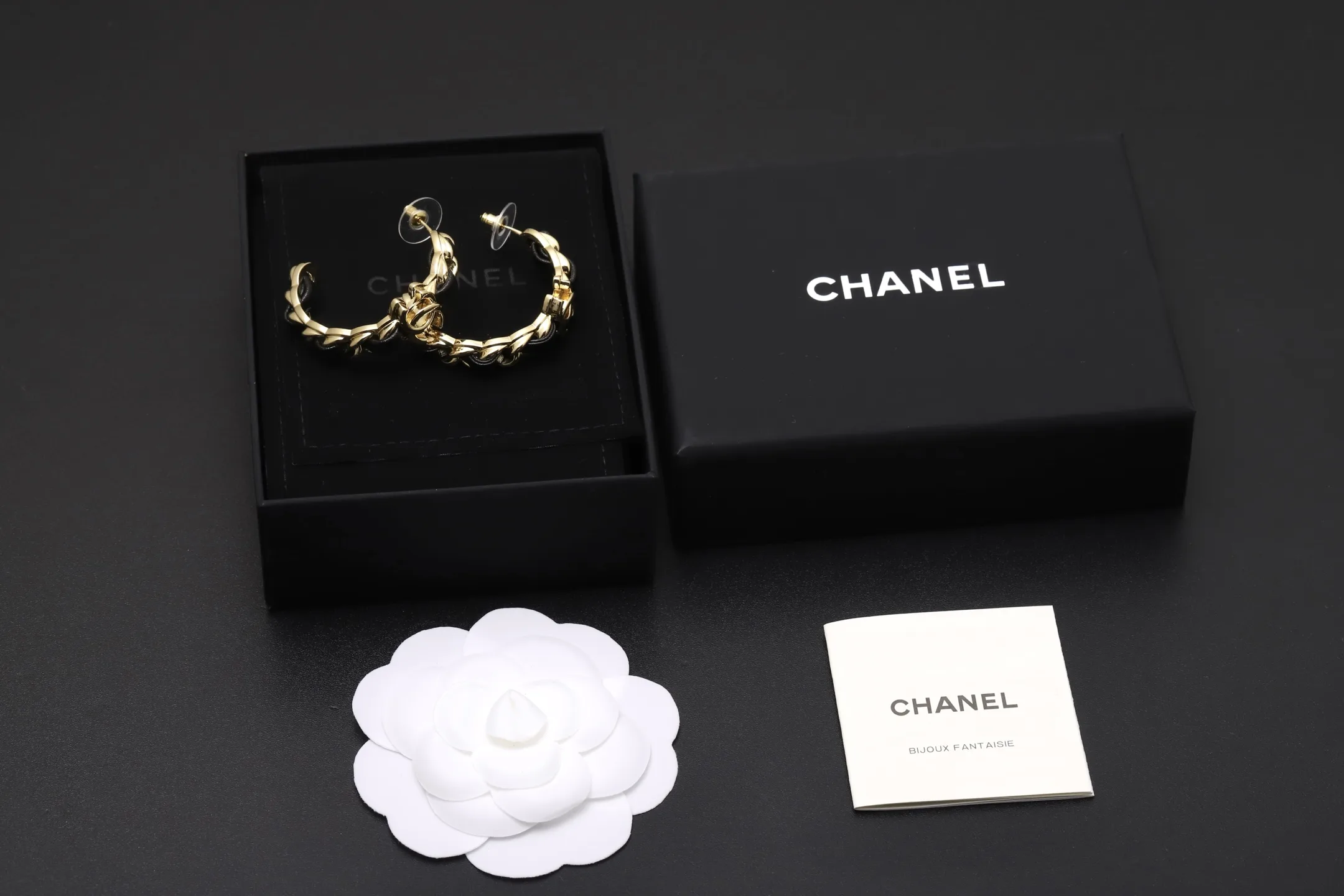 Interwoven Leather and Chain CC Hoop Earrings D14517433 — view 2
