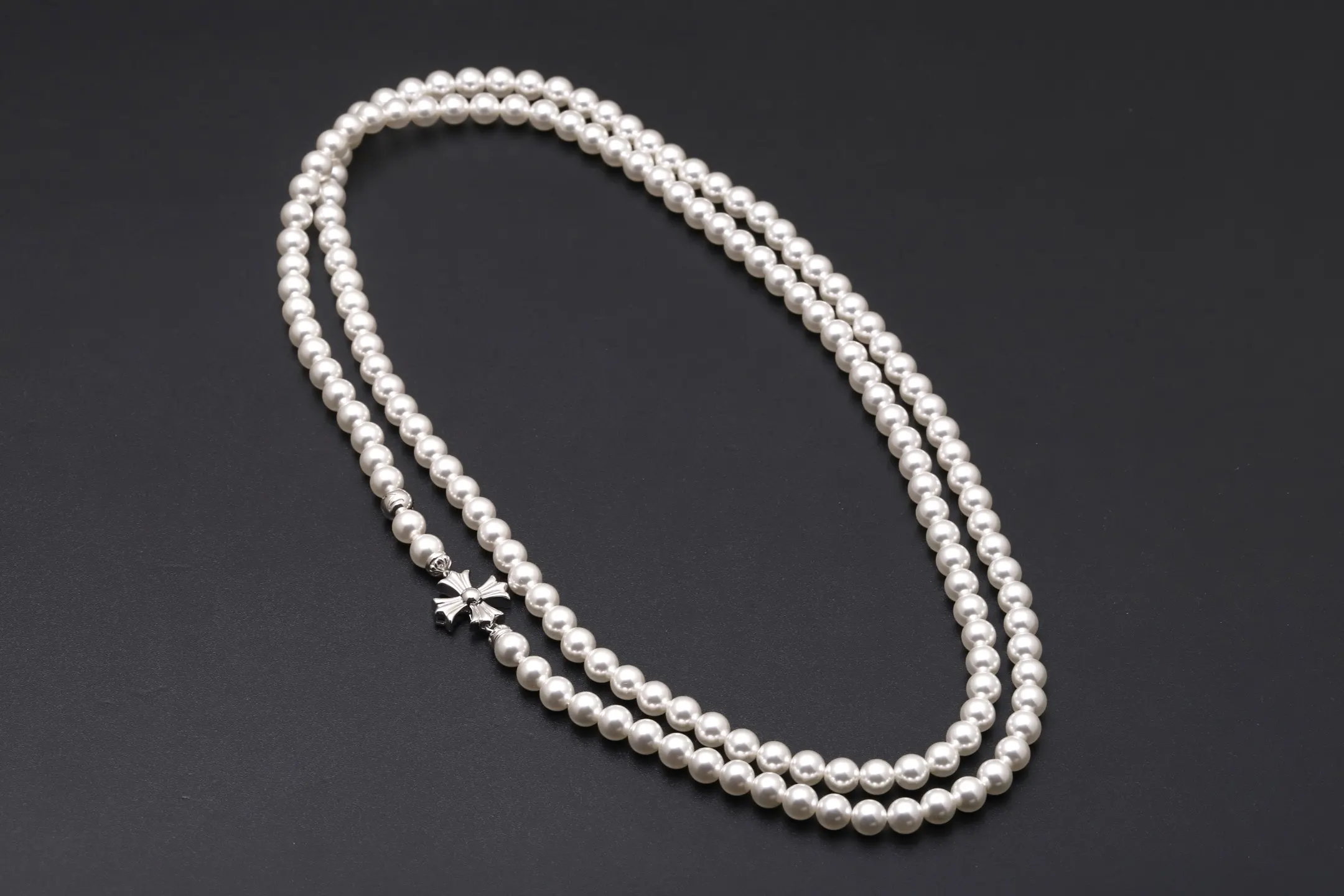 Chrome Hearts x Mikimoto Pearl Cross Necklace (Sterling Silver) D31517335