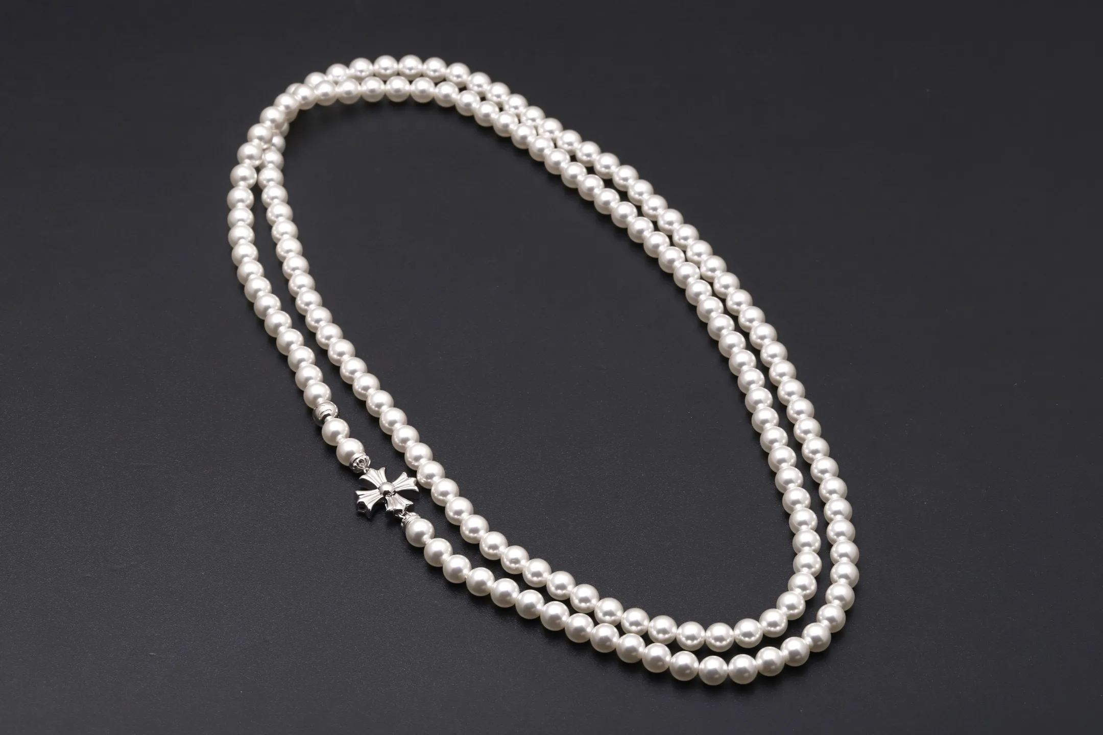 Chrome Hearts x Mikimoto Pearl Cross Necklace (Sterling Silver) D31517335