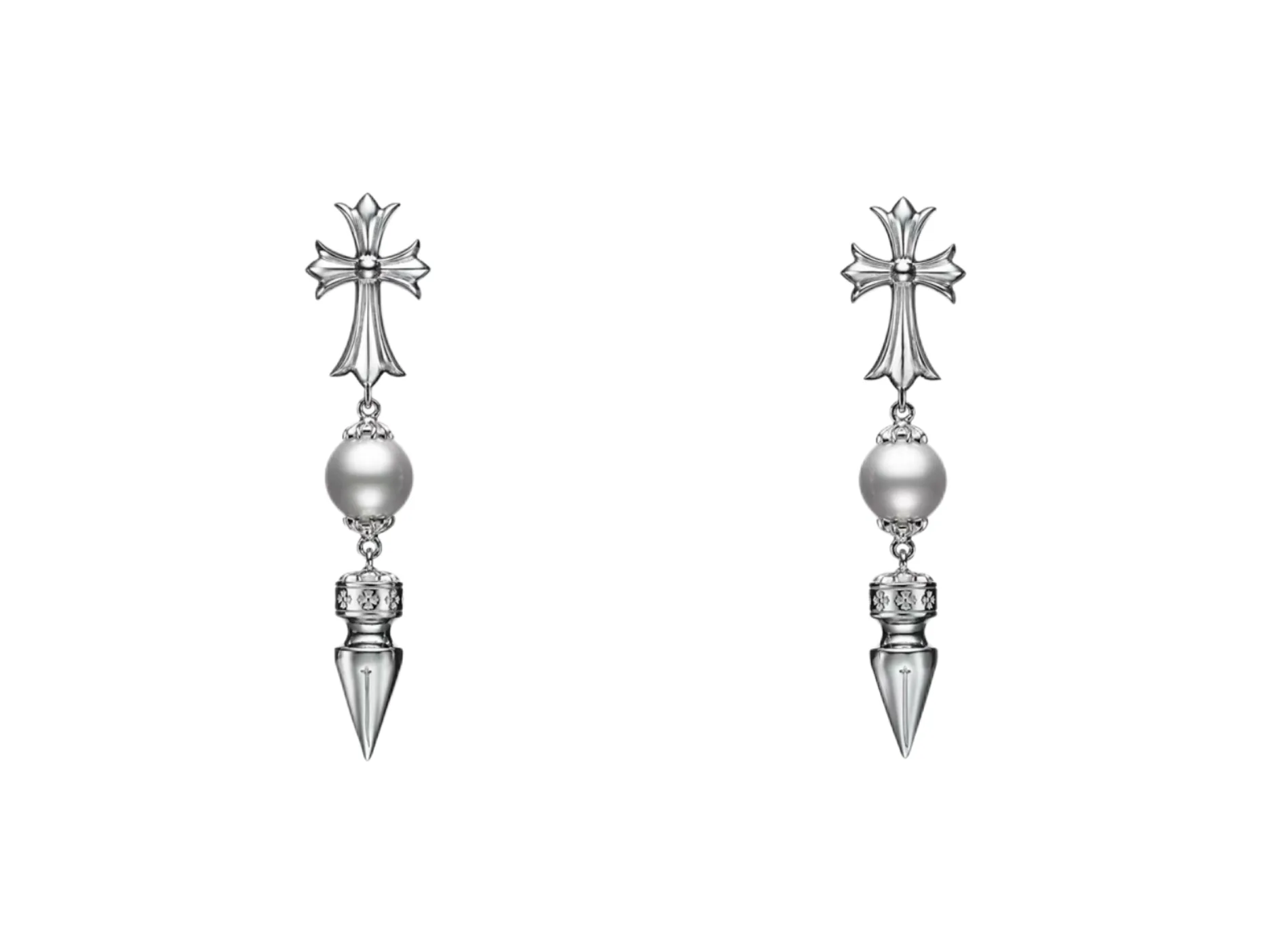 Chrome Hearts x Mikimoto Pearl Cross Drop Earrings D26017334