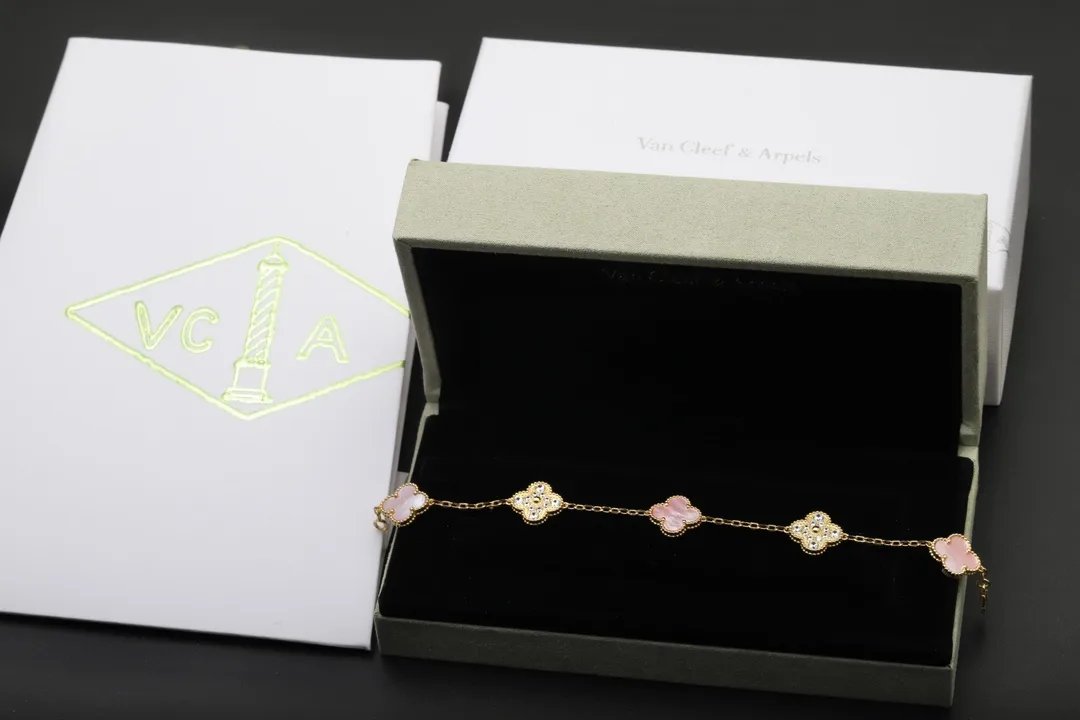 Alhambra 5-Motif Bracelet with Pink Shell and Crystals (Sterling Silver) D52516645