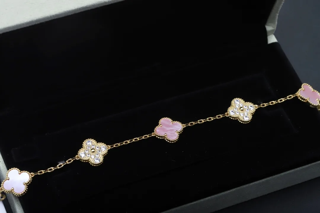 Alhambra 5-Motif Bracelet with Pink Shell and Crystals (Sterling Silver) D52516645 — view 2
