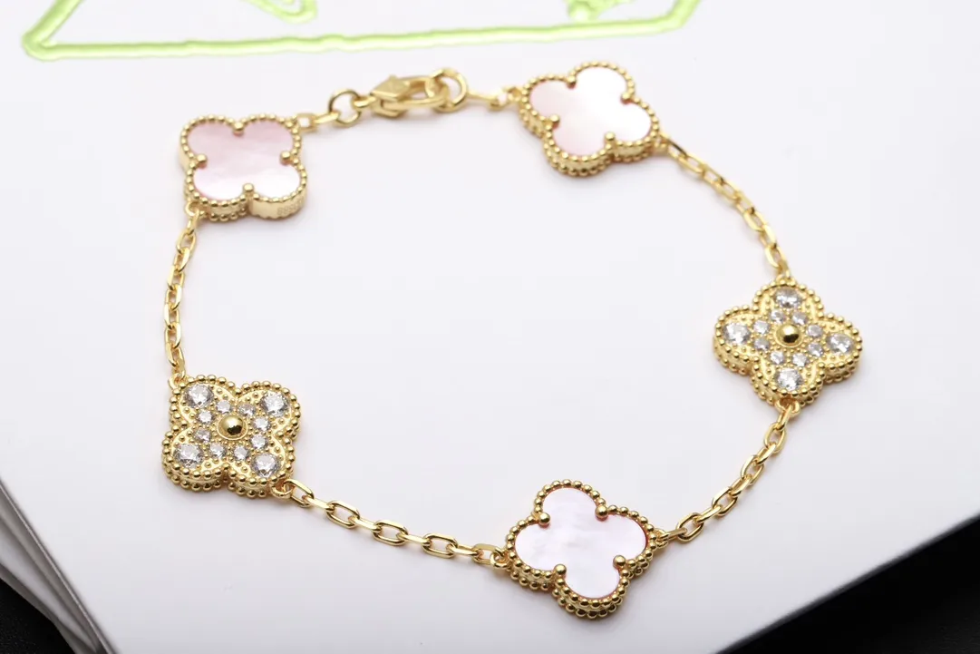 Alhambra 5-Motif Bracelet with Pink Shell and Crystals (Sterling Silver) D52516645 — view 3