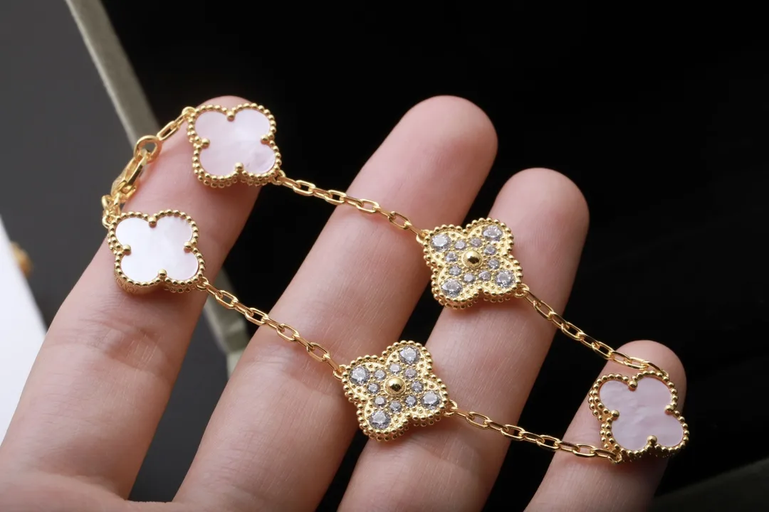 Alhambra 5-Motif Bracelet with Pink Shell and Crystals (Sterling Silver) D52516645 — view 4