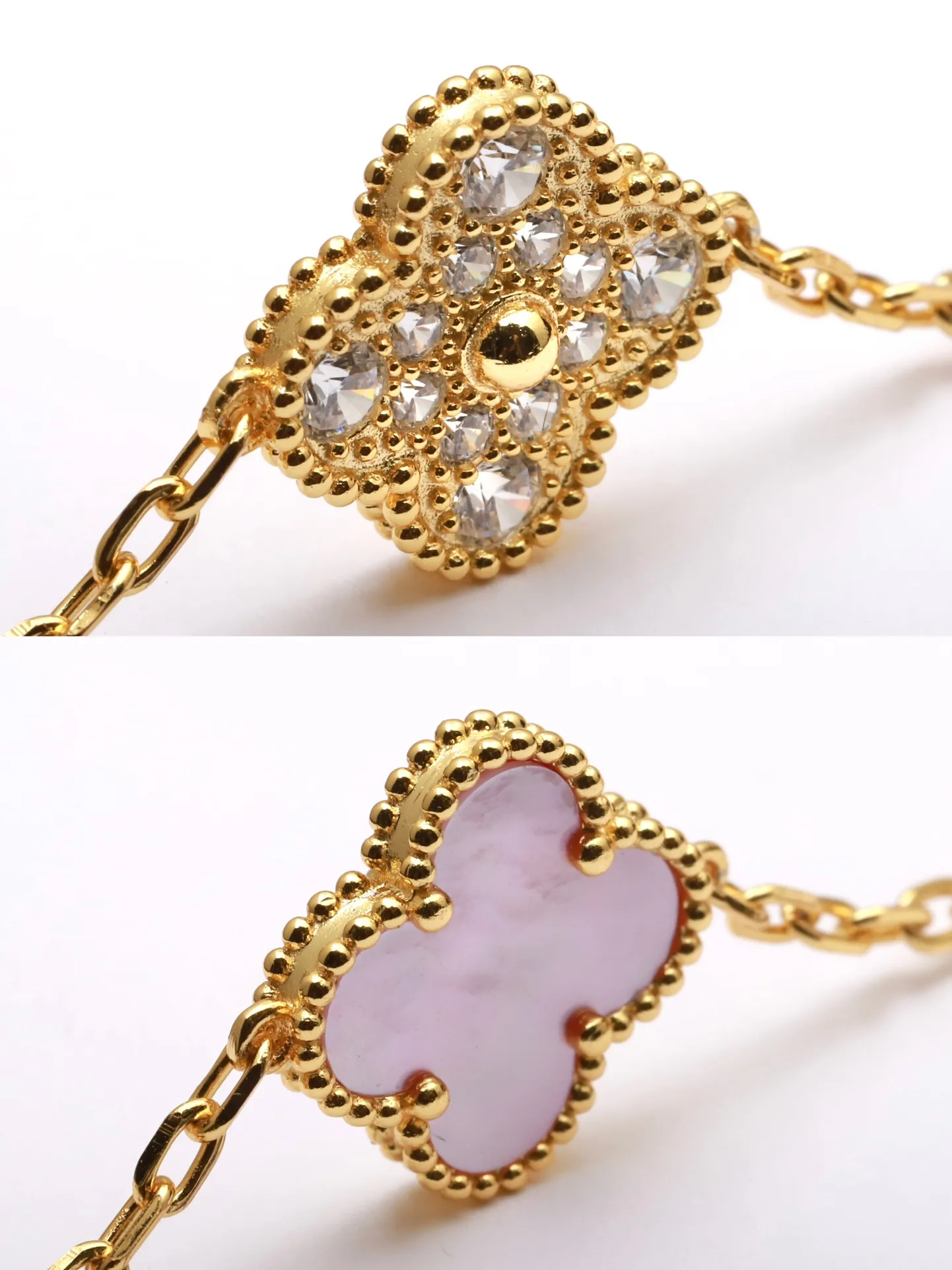 Alhambra 5-Motif Bracelet with Pink Shell and Crystals (Sterling Silver) D52516645 — view 6