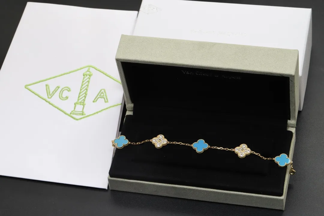 Alhambra 5-Motif Turquoise and Diamond Bracelet (Sterling Silver) D51016639
