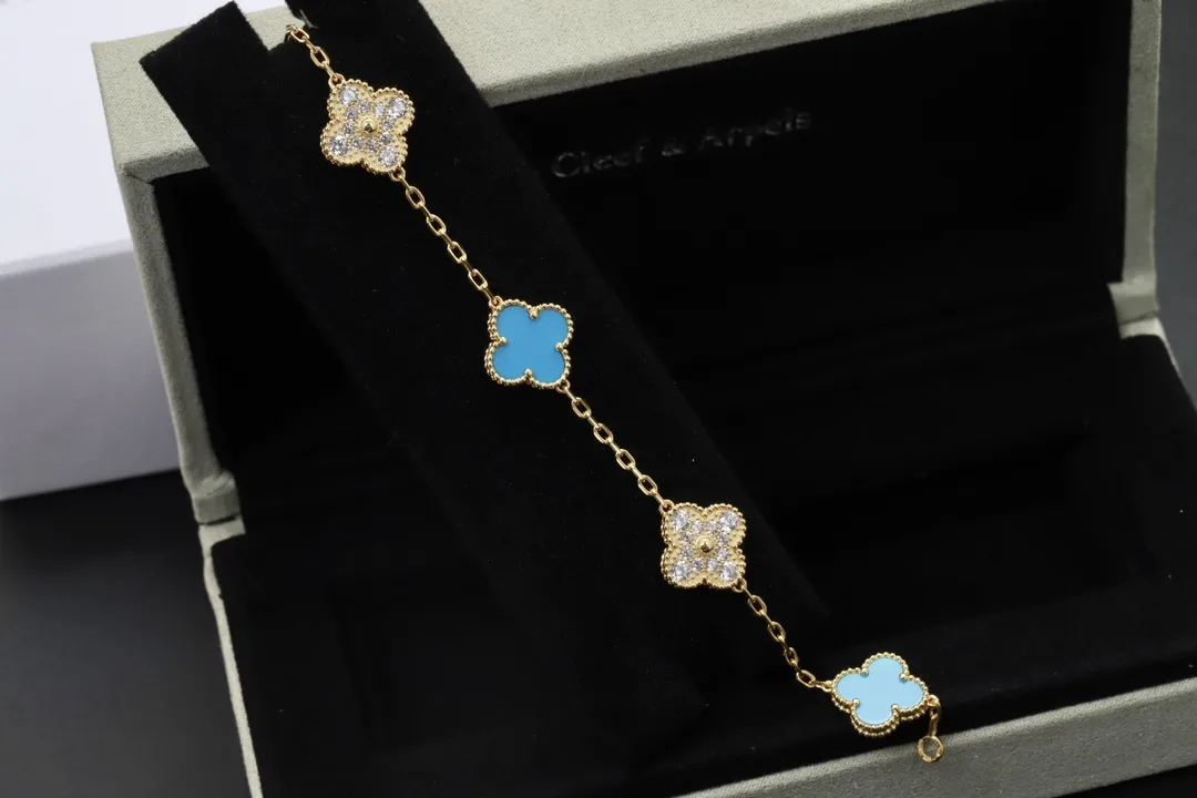 Alhambra 5-Motif Turquoise and Diamond Bracelet (Sterling Silver) D51016639 — view 2