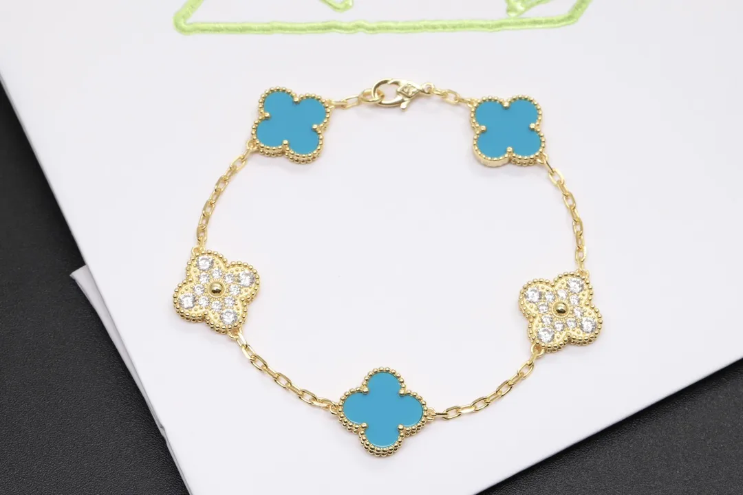 Alhambra 5-Motif Turquoise and Diamond Bracelet (Sterling Silver) D51016639 — view 3
