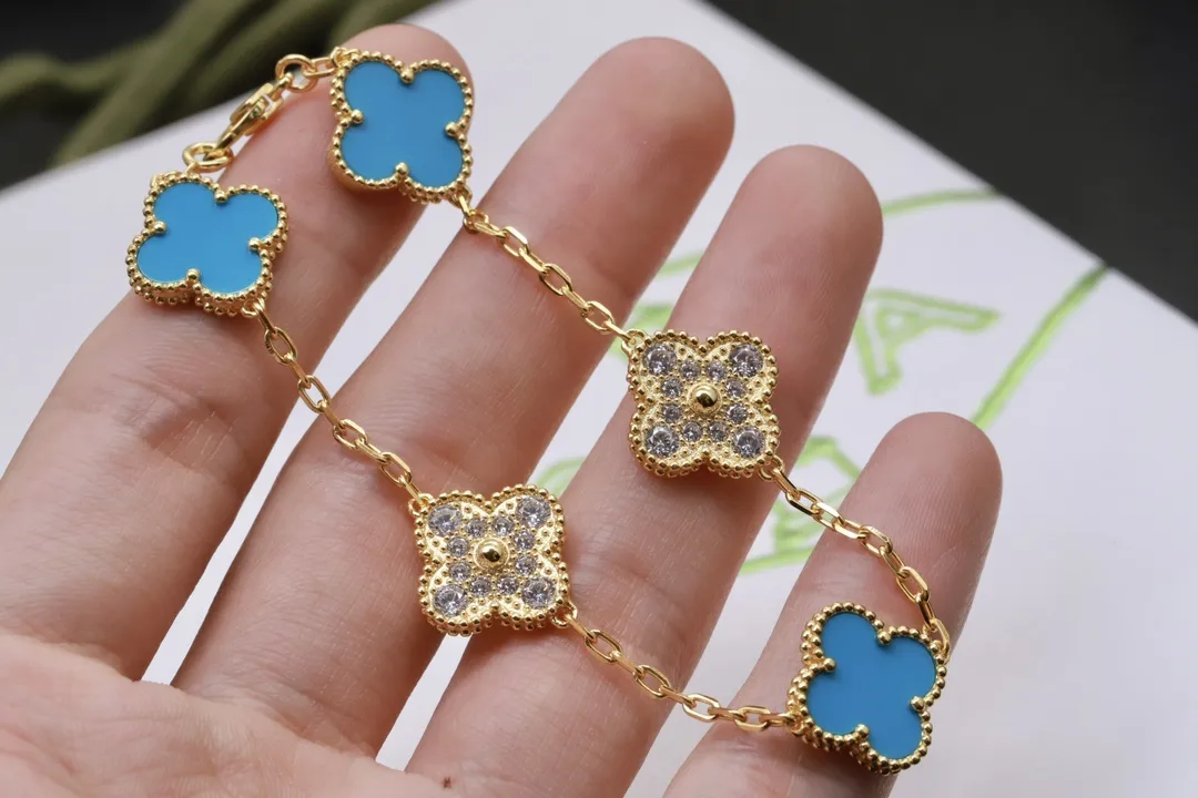 Alhambra 5-Motif Turquoise and Diamond Bracelet (Sterling Silver) D51016639 — view 4
