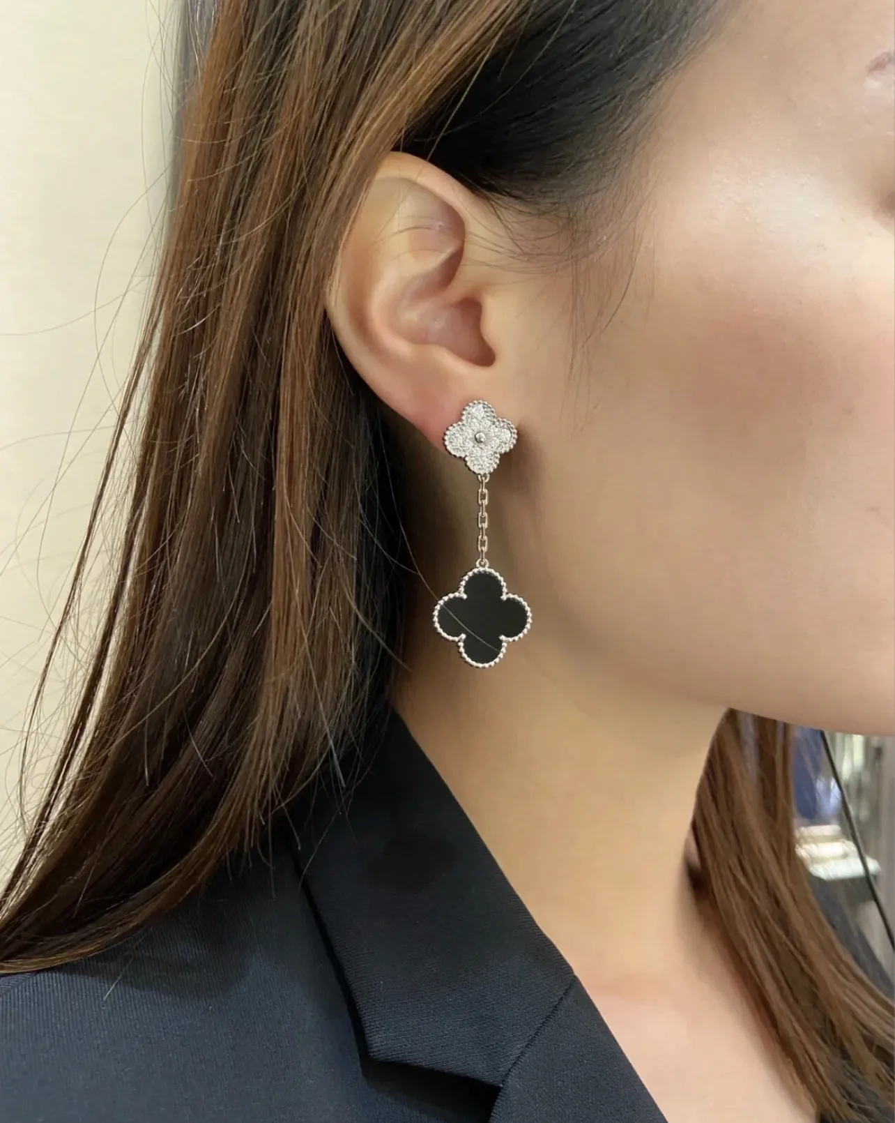 Vintage Alhambra Double Motif Drop Earrings (Sterling Silver) D35016928 — view 9