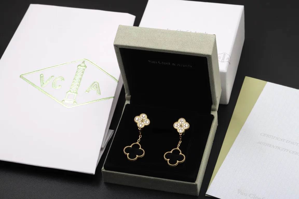 Vintage Alhambra Two-Motif Drop Earrings (Sterling Silver) D35016927