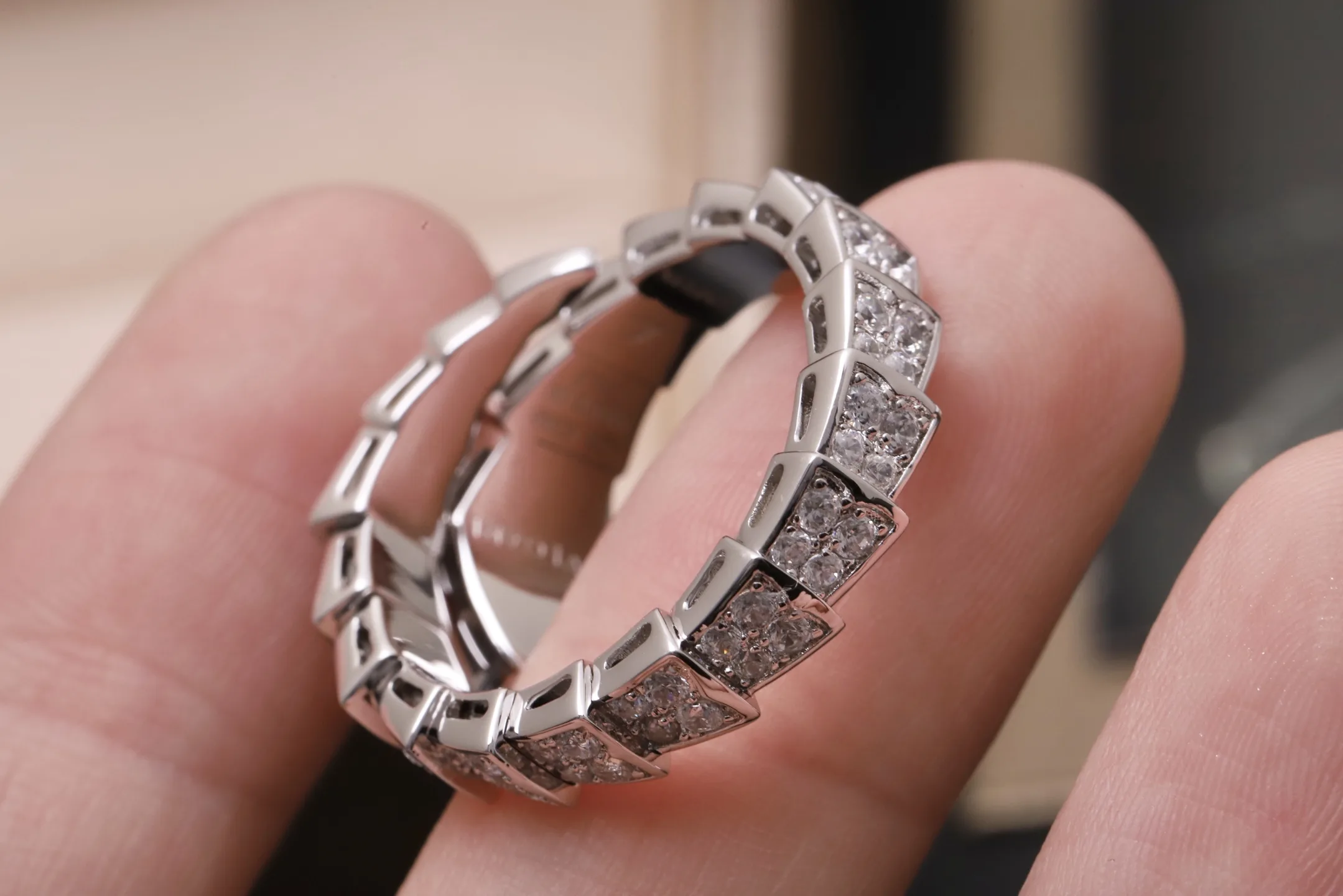 Serpenti-Inspired Pavé Crystal Snake Ring (Gold-Plated Brass) D17017666 — view 7