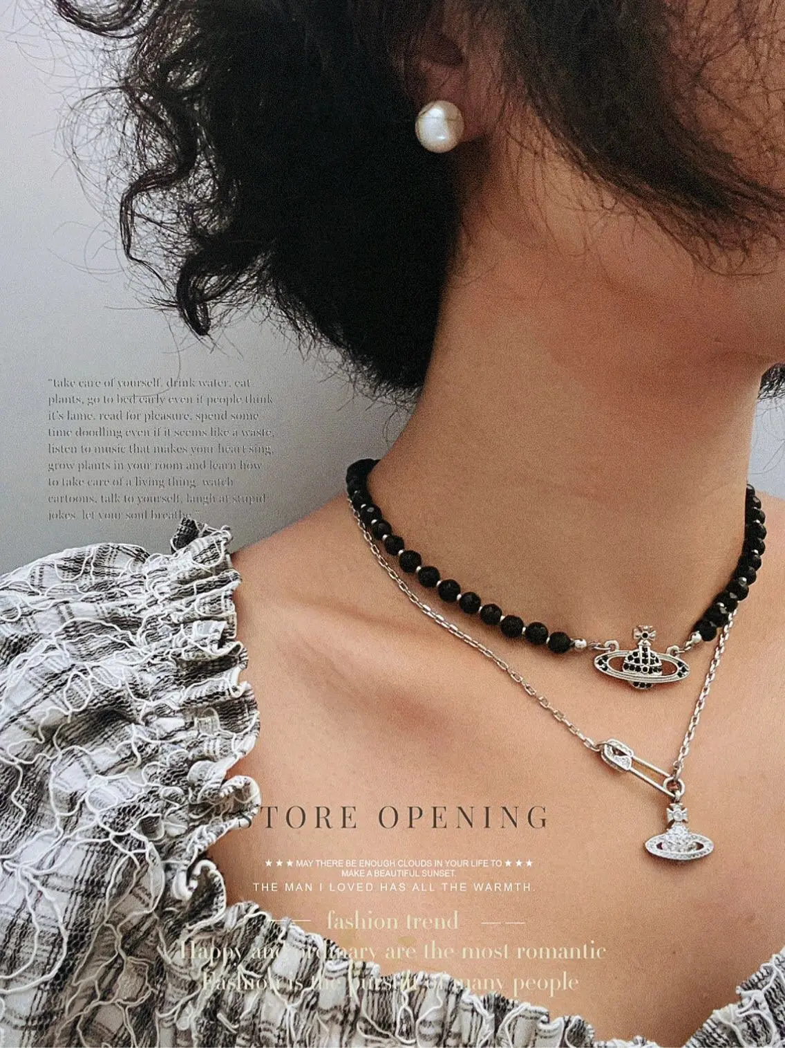 Orb and Safety Pin Crystal Pendant Necklace D15016991 — view 8