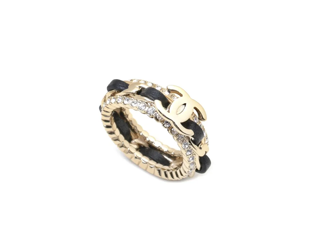 Double C Leather-Intertwined Crystal Ring D14017348 — view 2
