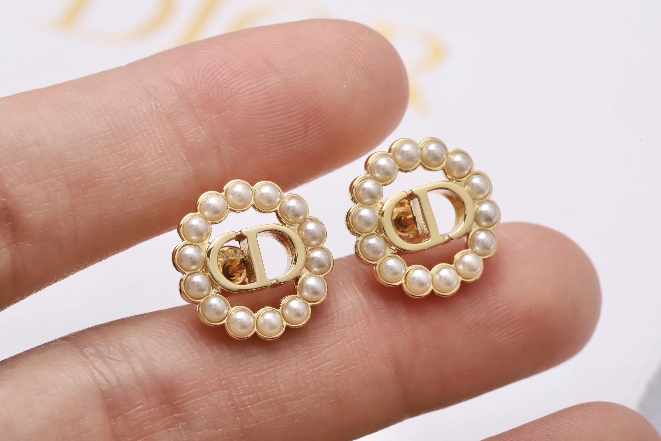 CD Logo Pearl-Effect Stud Earrings D13517210 — view 5