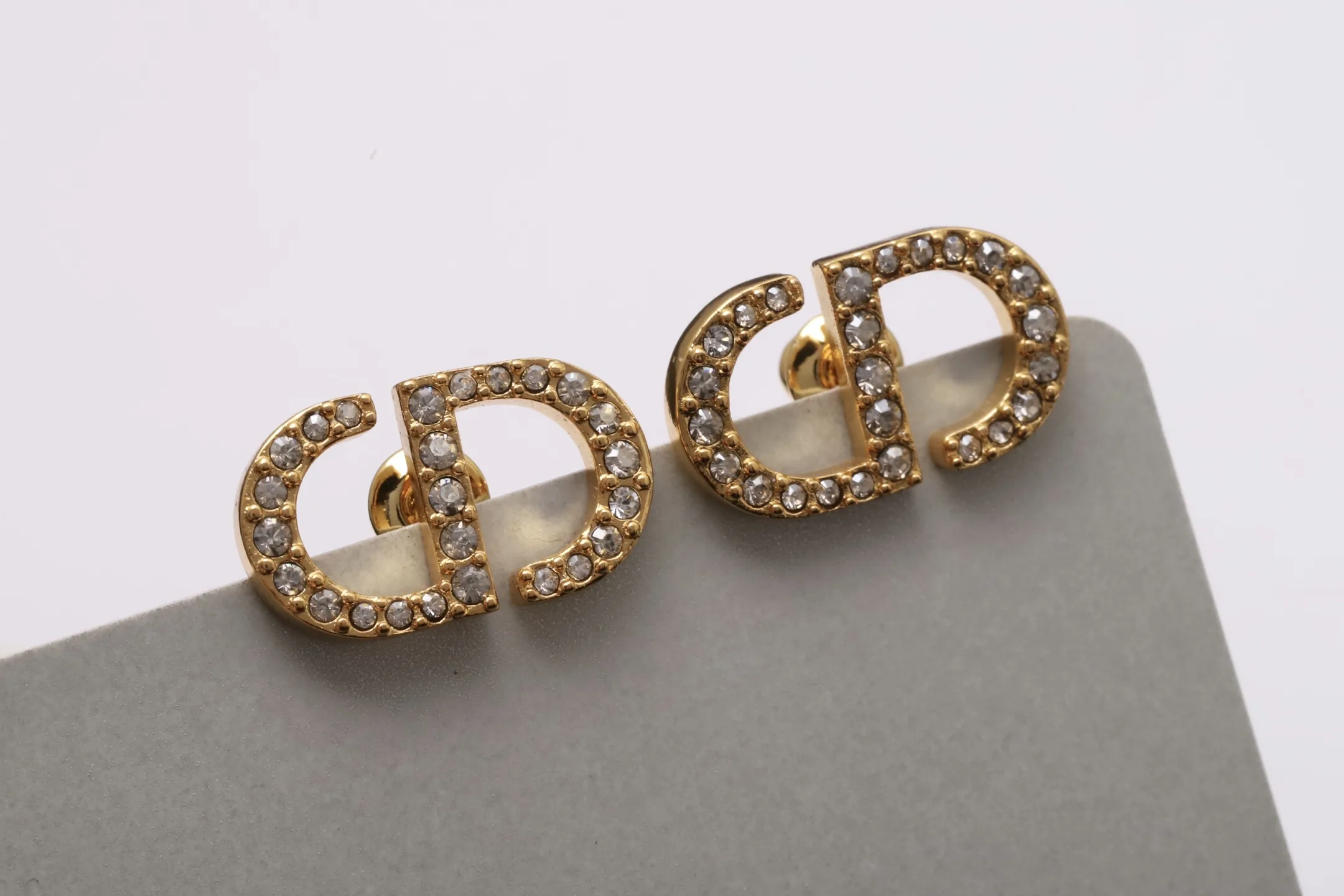 CD Navy Crystal Stud Earrings (Gold-Plated Brass) D13517632 — view 5
