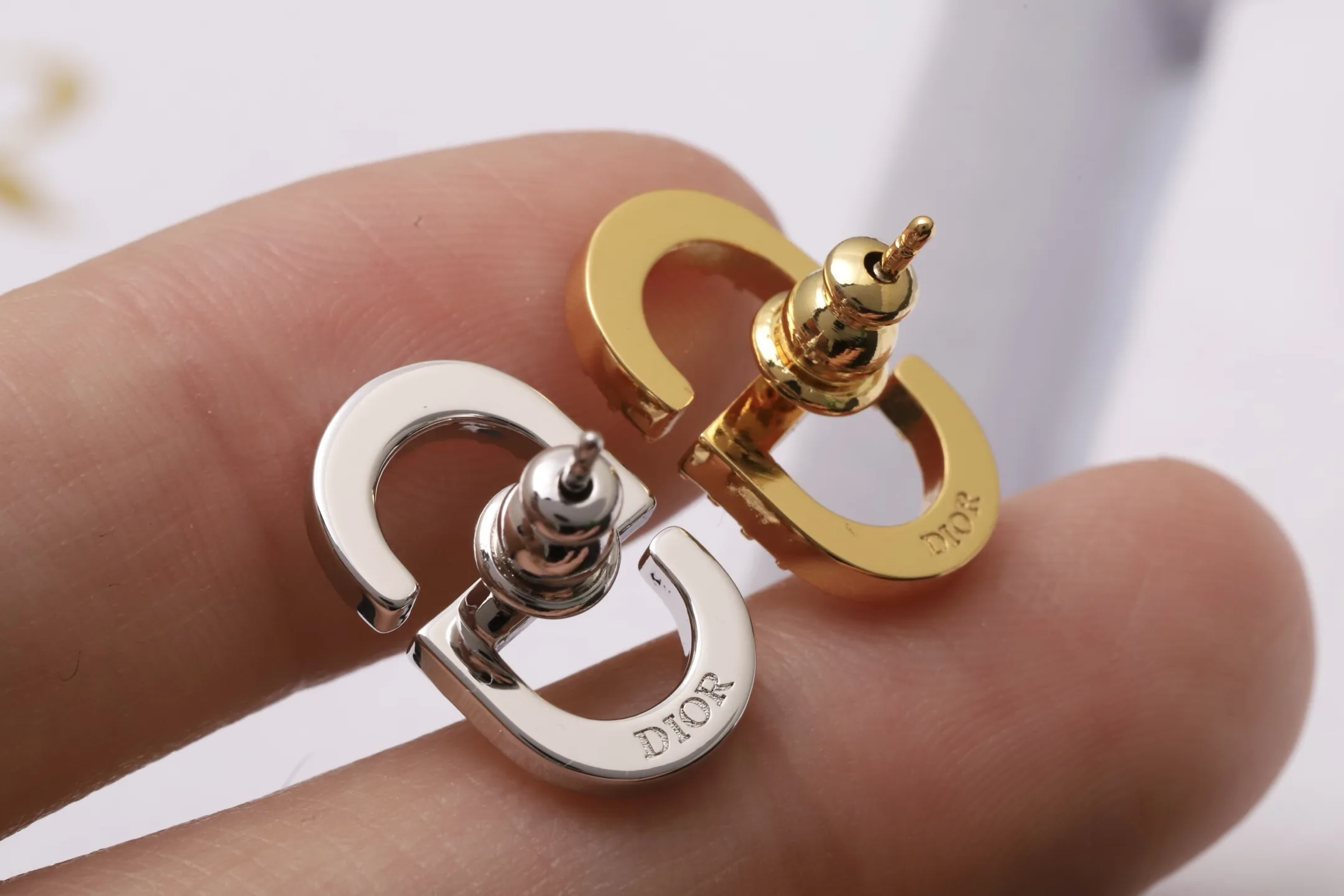CD Navy Crystal Stud Earrings (Gold-Plated Brass) D13517632 — view 7