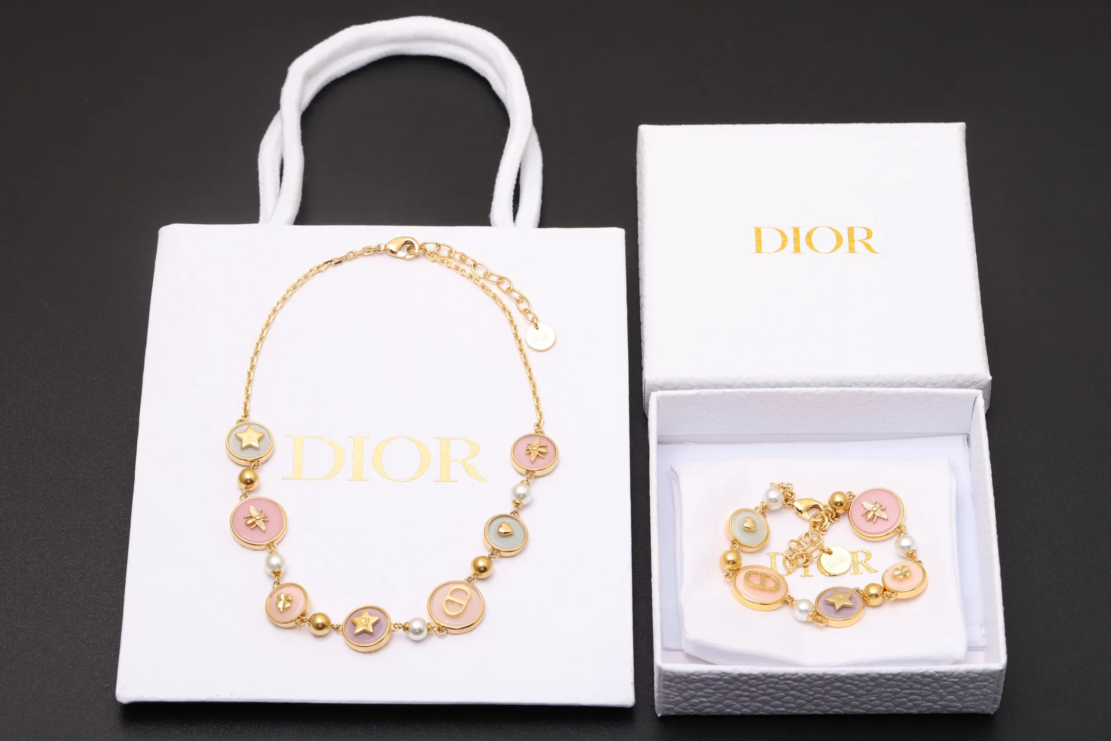 Pastel Resin Charm Necklace with Faux Pearls D17517662 — view 2