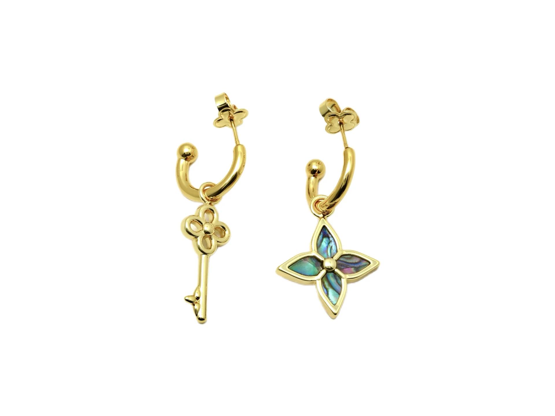 Blooming Asymmetric Monogram Flower and Key Earrings D13017500