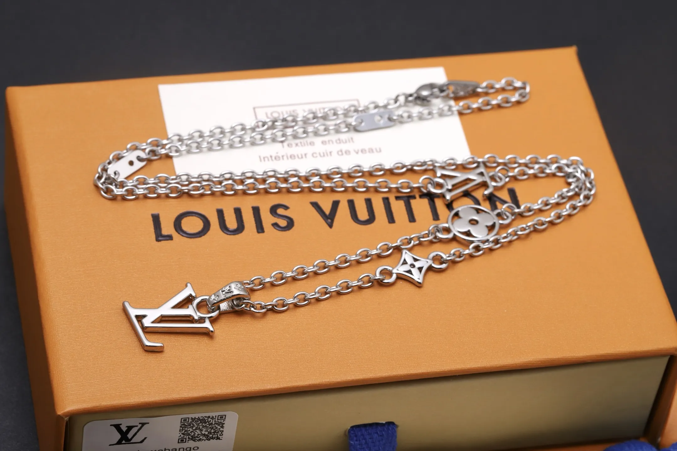 LV Initial and Monogram Flower Pendant Necklace (Titanium Steel) D10517393 — view 3