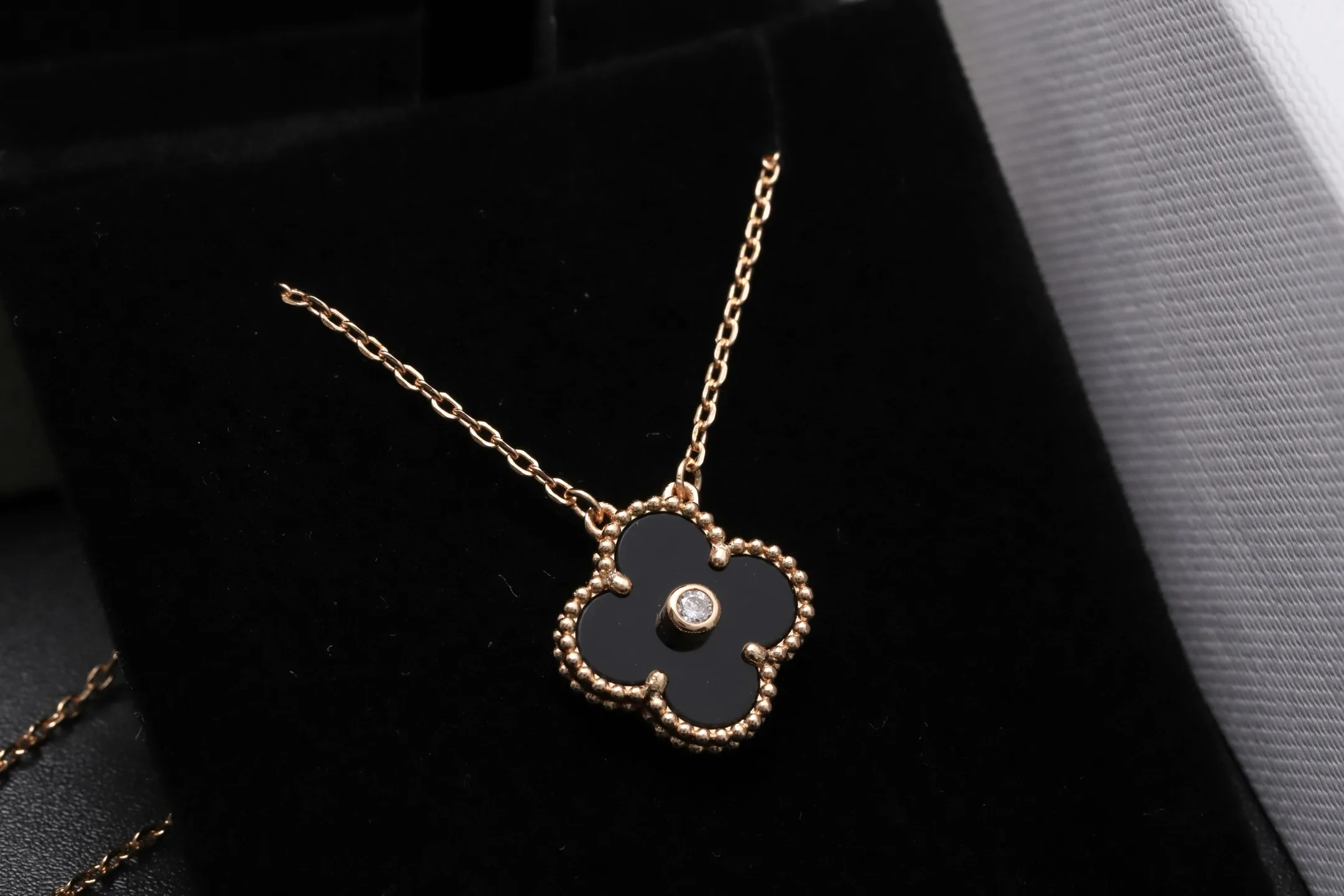 Vintage Alhambra Onyx and Diamond Pendant Necklace (Sterling Silver) D15017314 — view 2