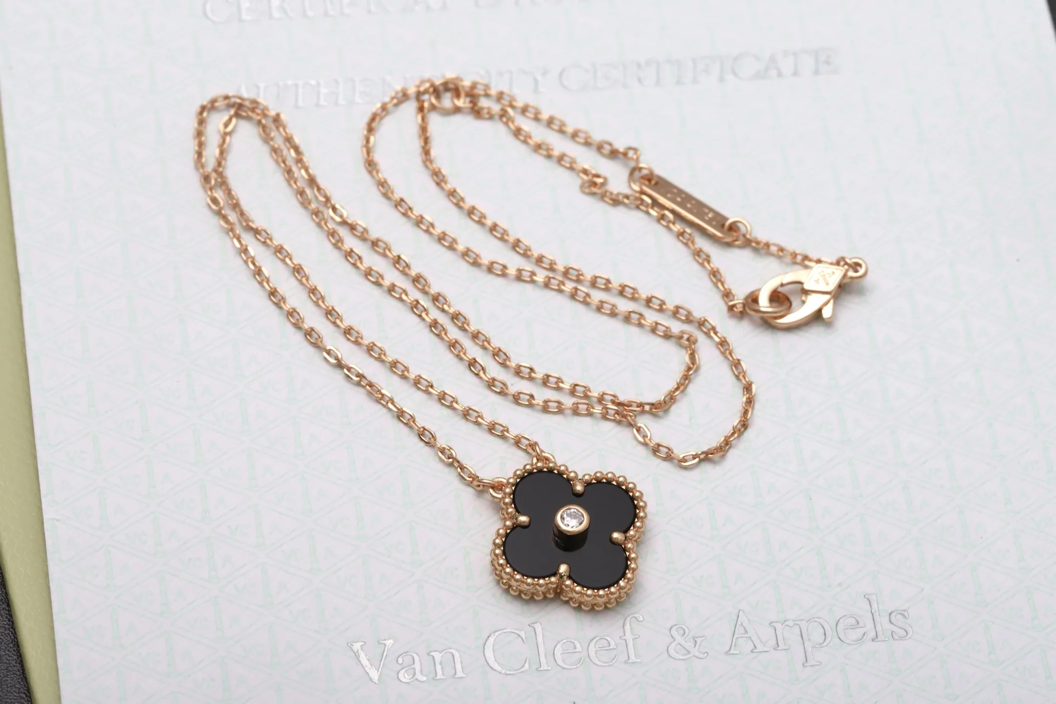 Vintage Alhambra Onyx and Diamond Pendant Necklace (Sterling Silver) D15017314 — view 3
