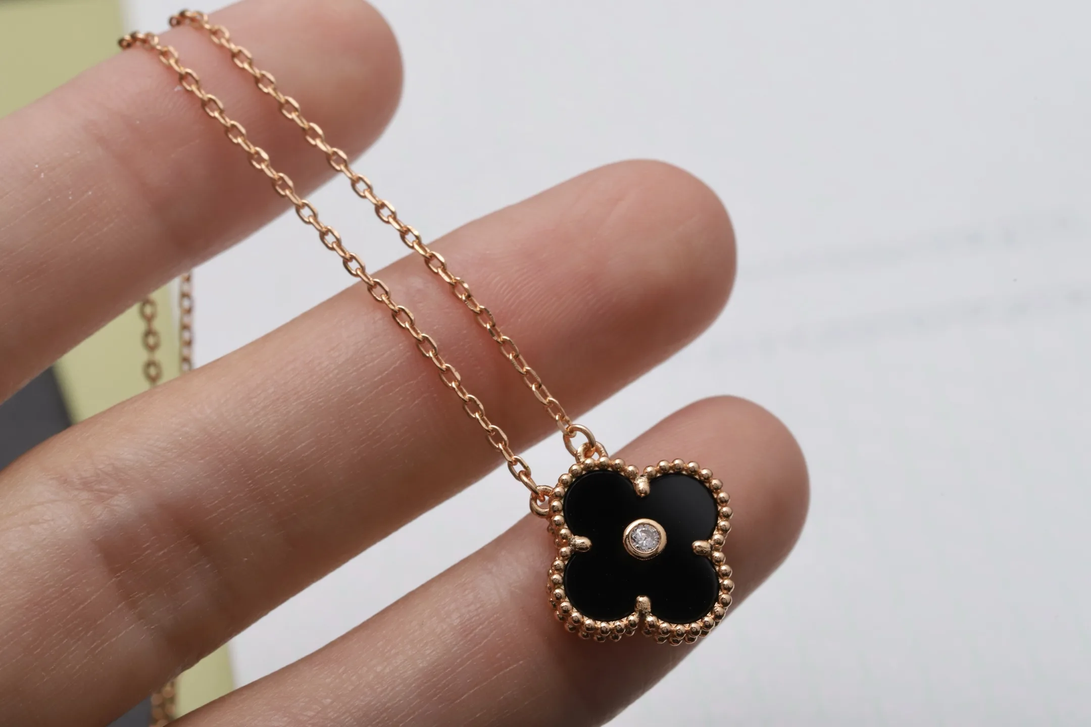 Vintage Alhambra Onyx and Diamond Pendant Necklace (Sterling Silver) D15017314 — view 4