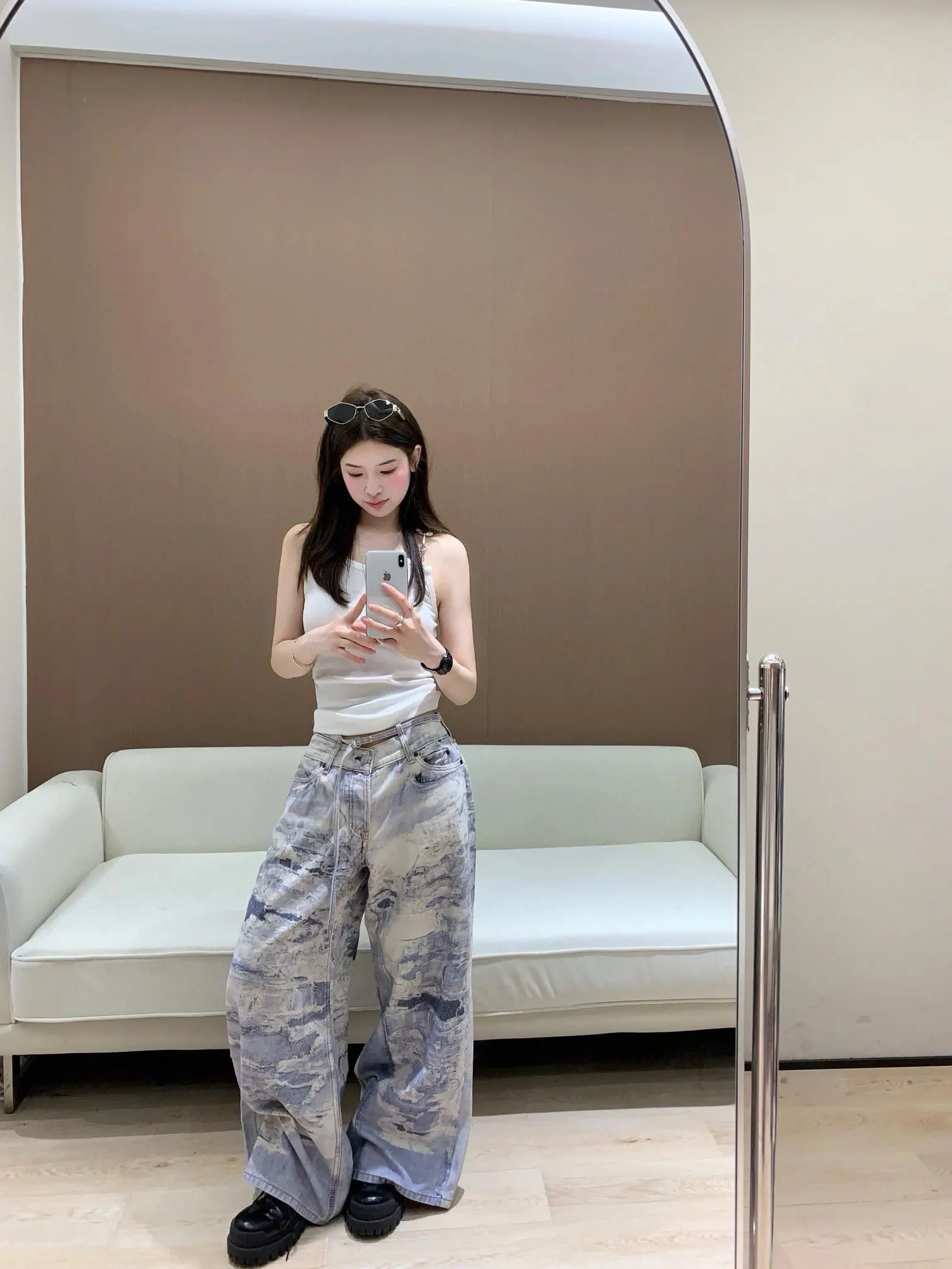 3D Chain-Print Straight-Leg Jeans D14011861 — view 3